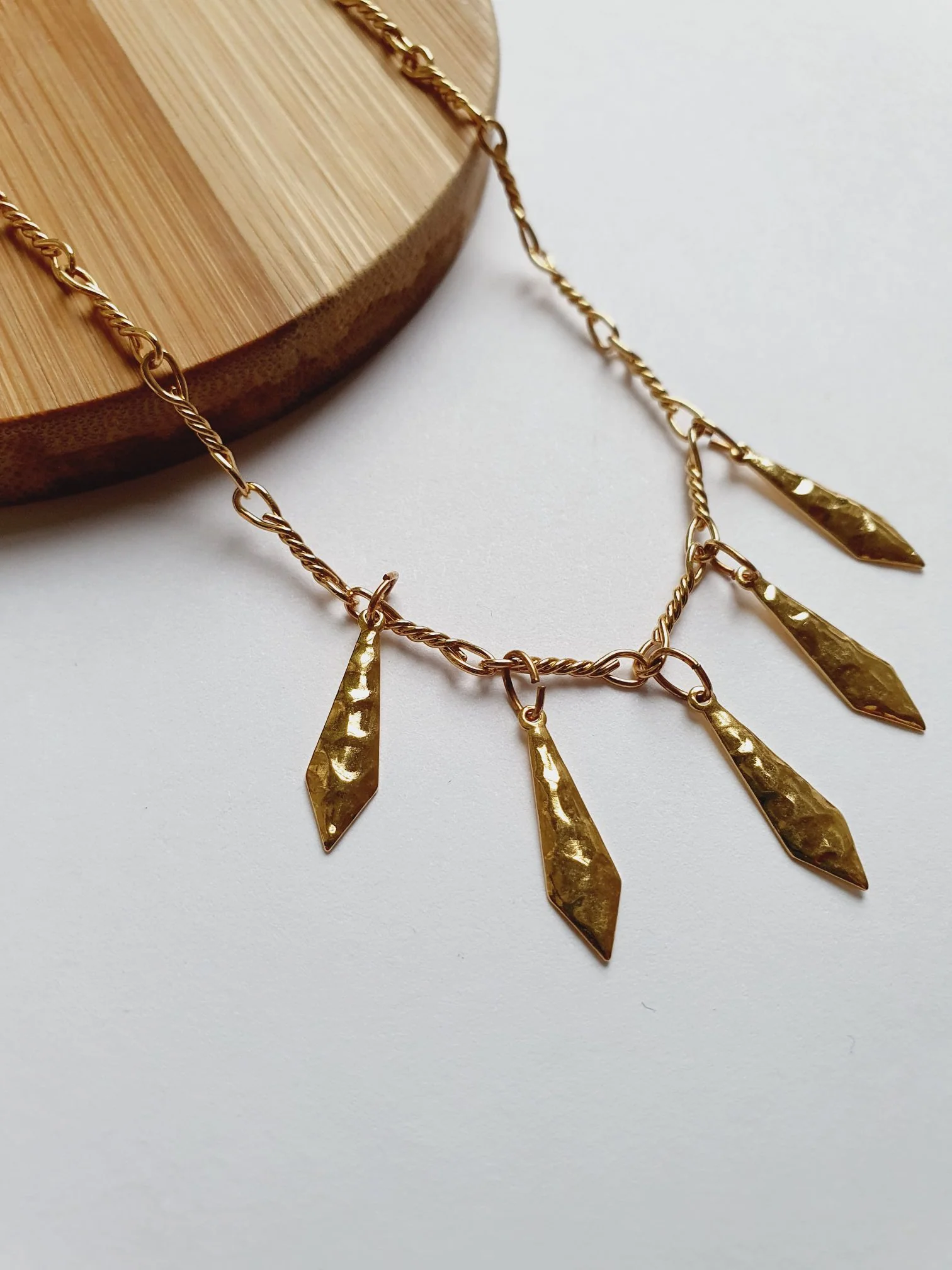 Vintage Gold Plated Twist Bar Link Chain Necklace with Charm - Image 2