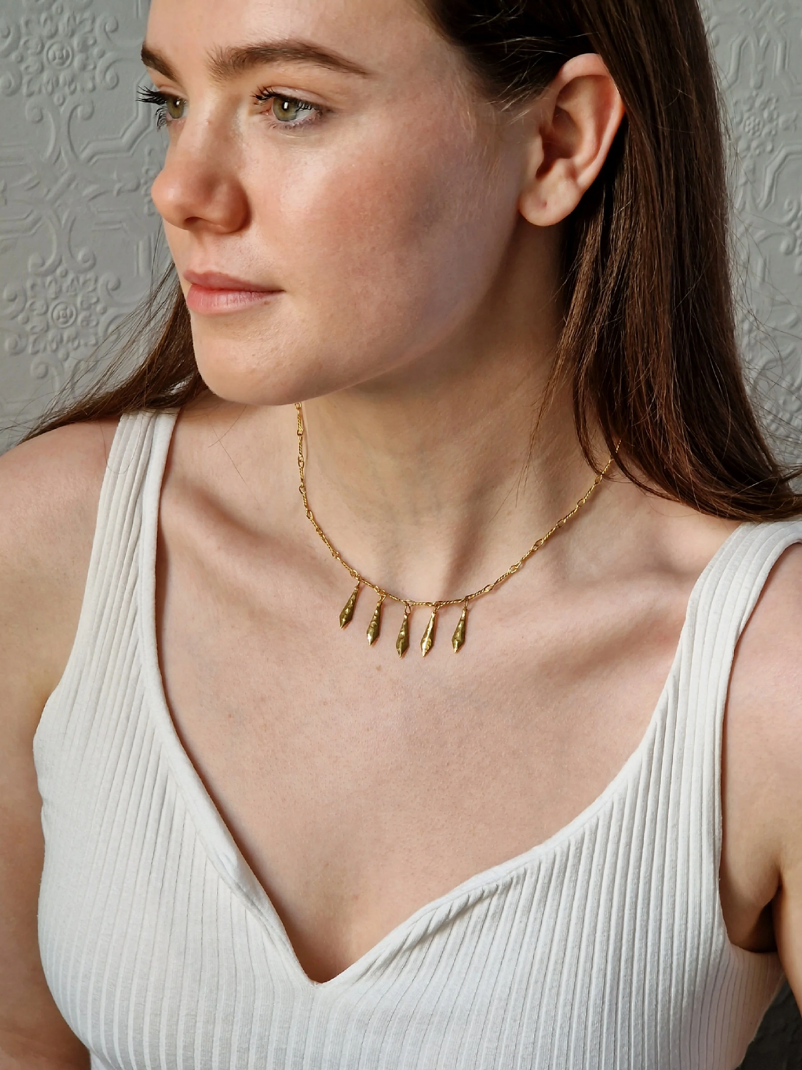 Vintage Gold Plated Twist Bar Link Chain Necklace with Charm - Image 3