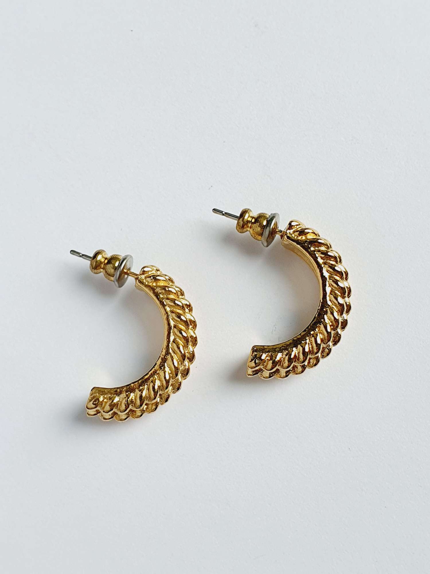 Vintage Gold Plated Twist Half Hoop Earrings