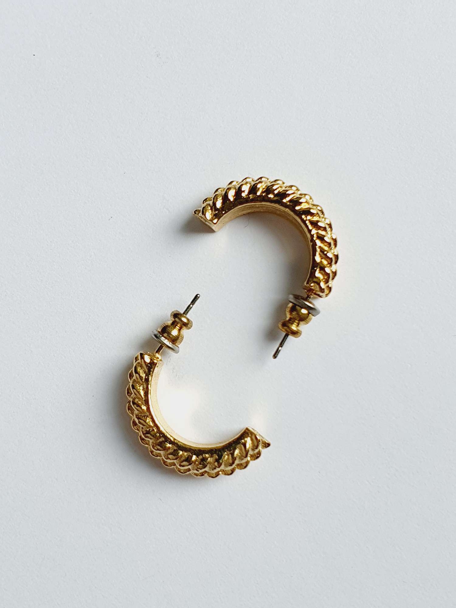 Vintage Gold Plated Twist Half Hoop Earrings - Image 3