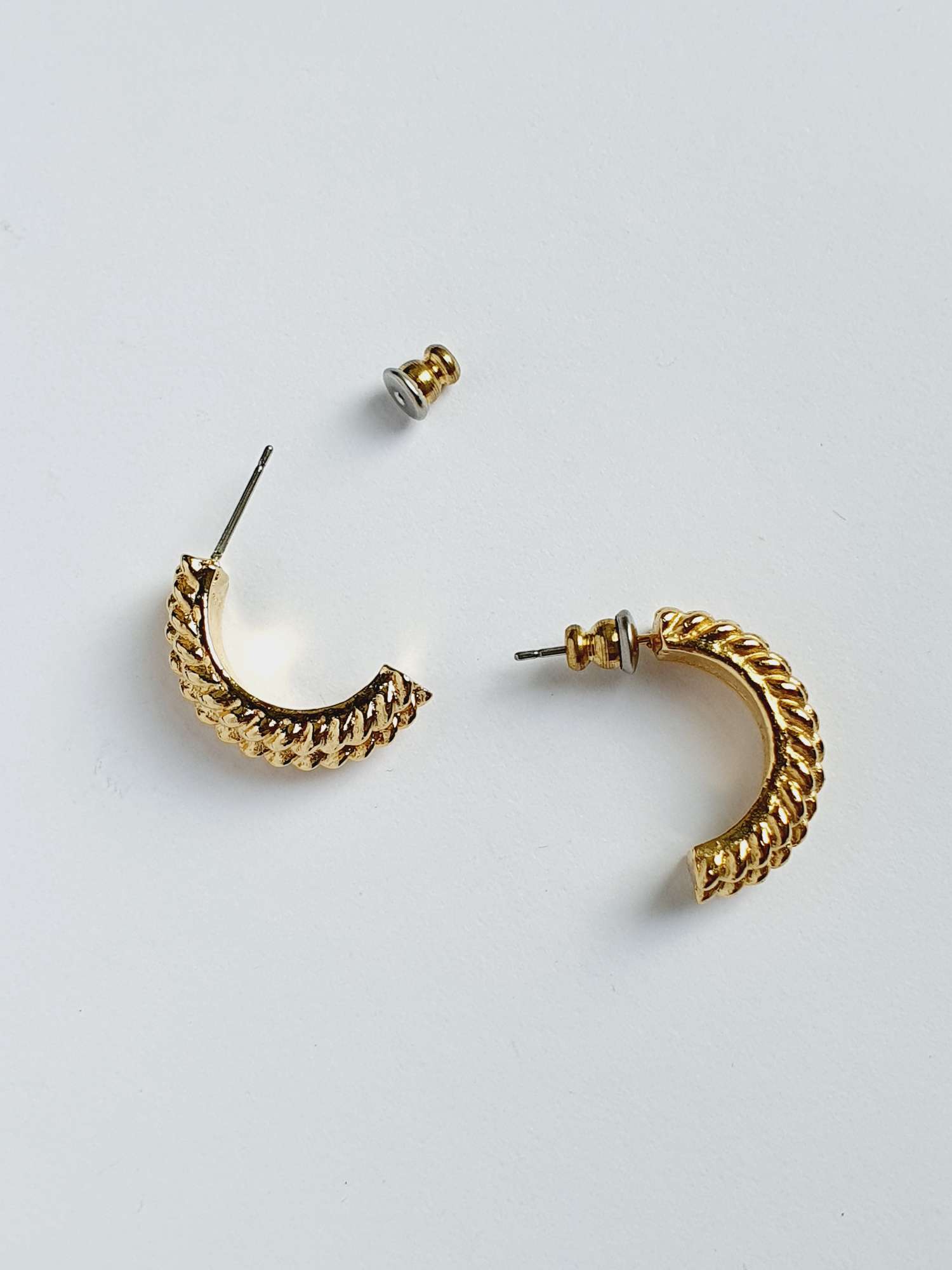 Vintage Gold Plated Twist Half Hoop Earrings - Image 4