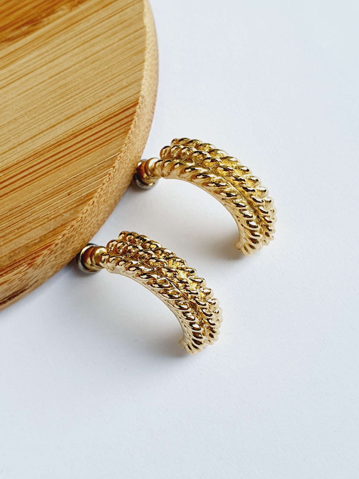 Vintage Gold Plated Twist Half Hoop Earrings - Image 5