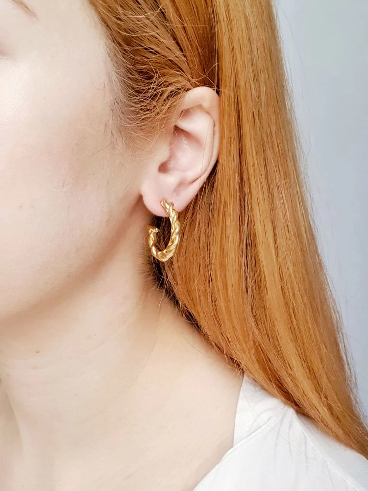 Vintage Gold Plated Twist Hoops - Image 2