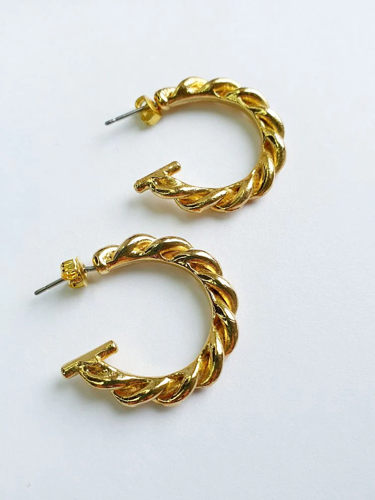 Vintage Gold Plated Twist Hoops - Image 3