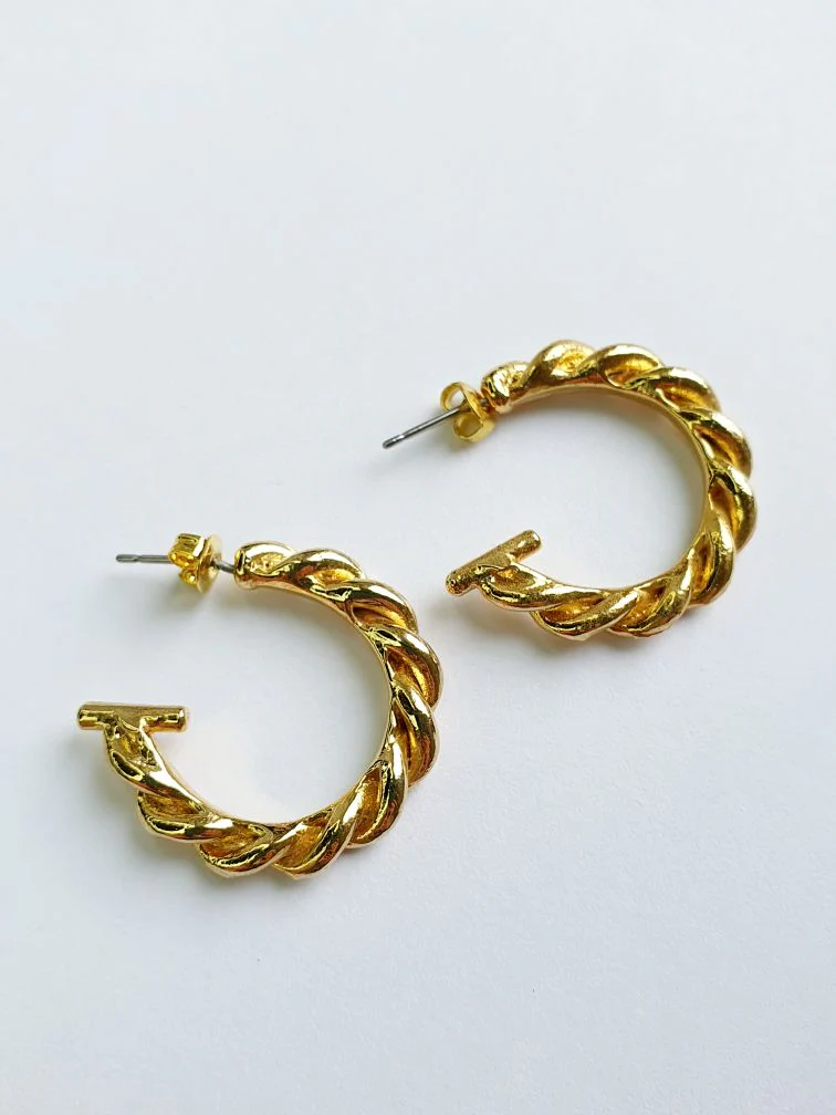 Vintage Gold Plated Twist Hoops - Image 4