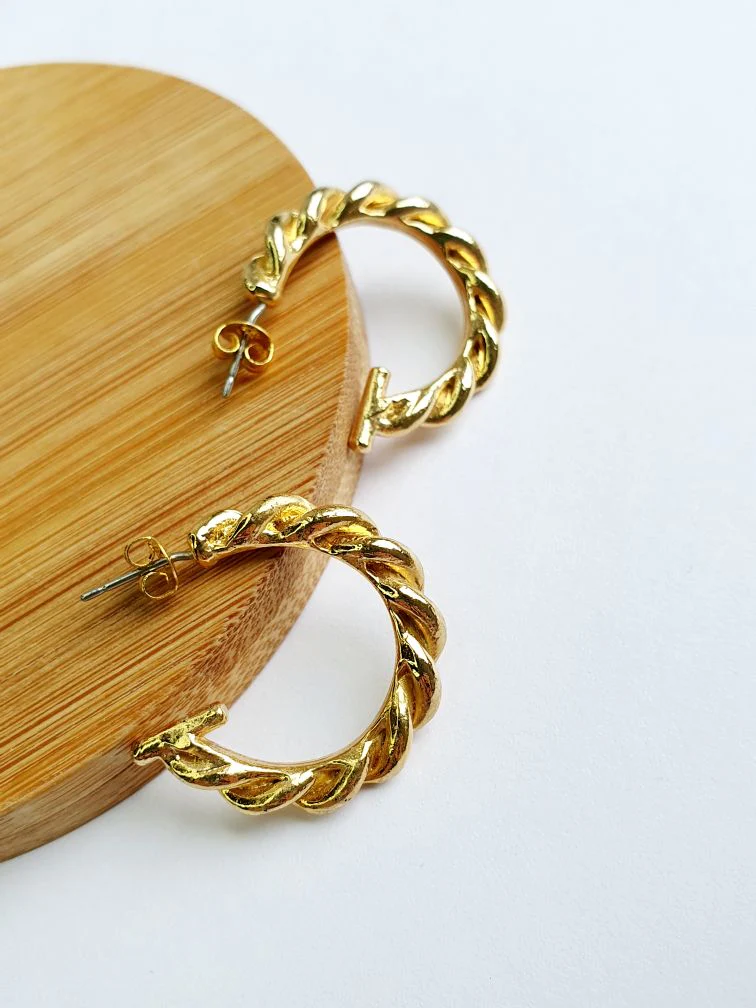 Vintage Gold Plated Twist Hoops - Image 5