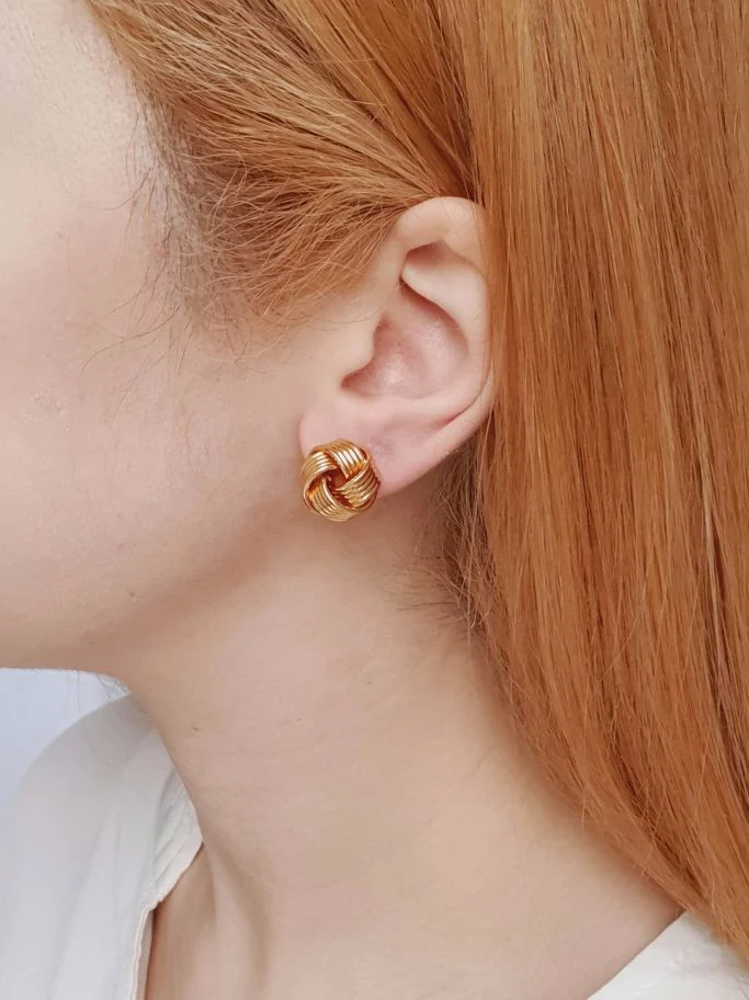 Vintage Gold Plated Twist Knot Stud Earrings - Image 2
