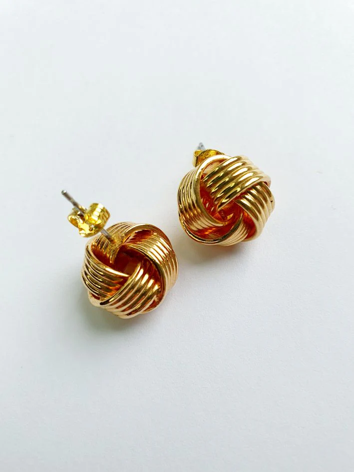 Vintage Gold Plated Twist Knot Stud Earrings - Image 3