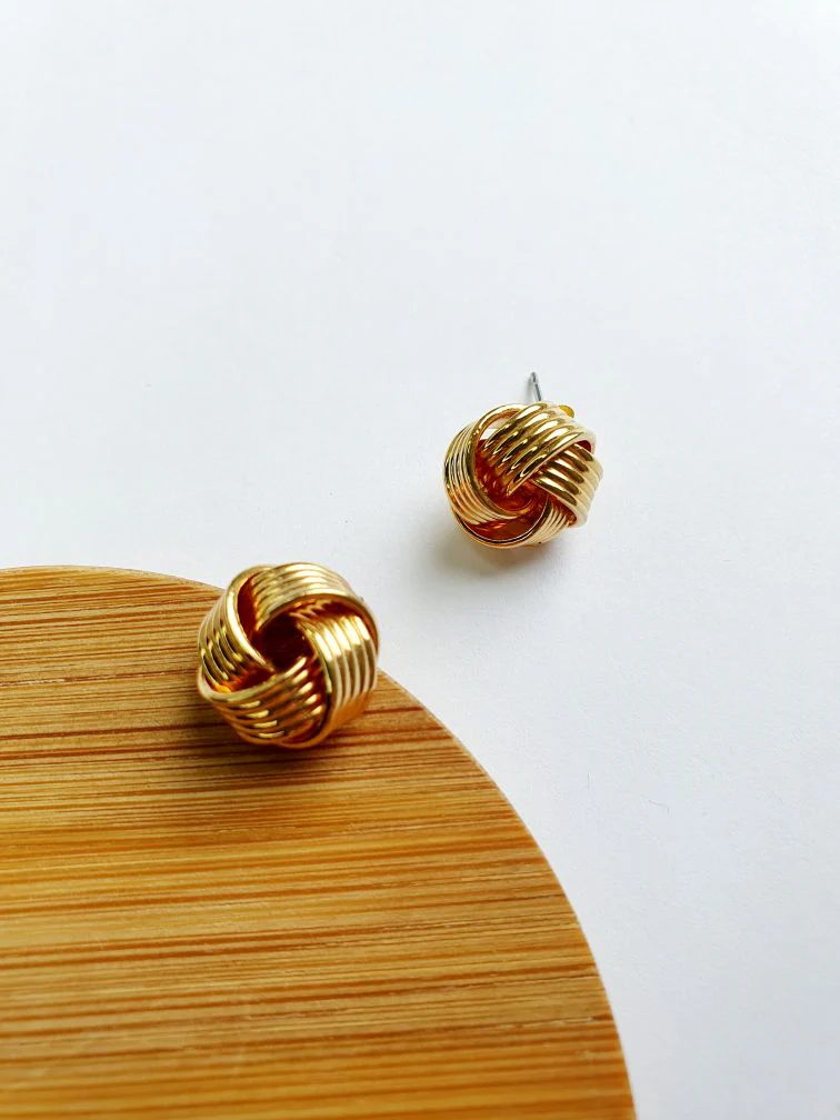 Vintage Gold Plated Twist Knot Stud Earrings - Image 5