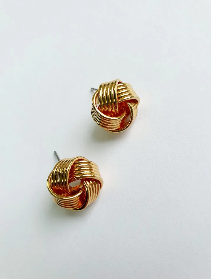 Vintage Gold Plated Twist Knot Stud Earrings - Image 7