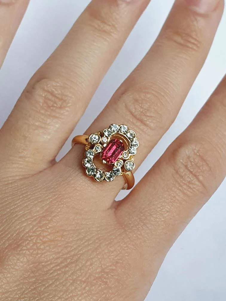Vintage Gold Plated Victorian Style Crystal Ring