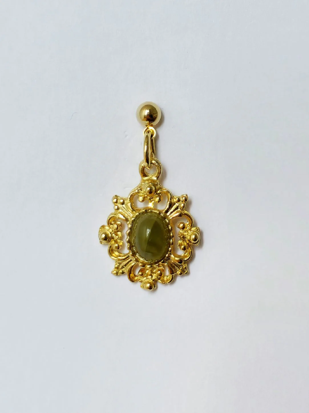 Vintage Gold Plated Victorian Style Ornate Drop Earrings with Faux Jade Stone - Image 4