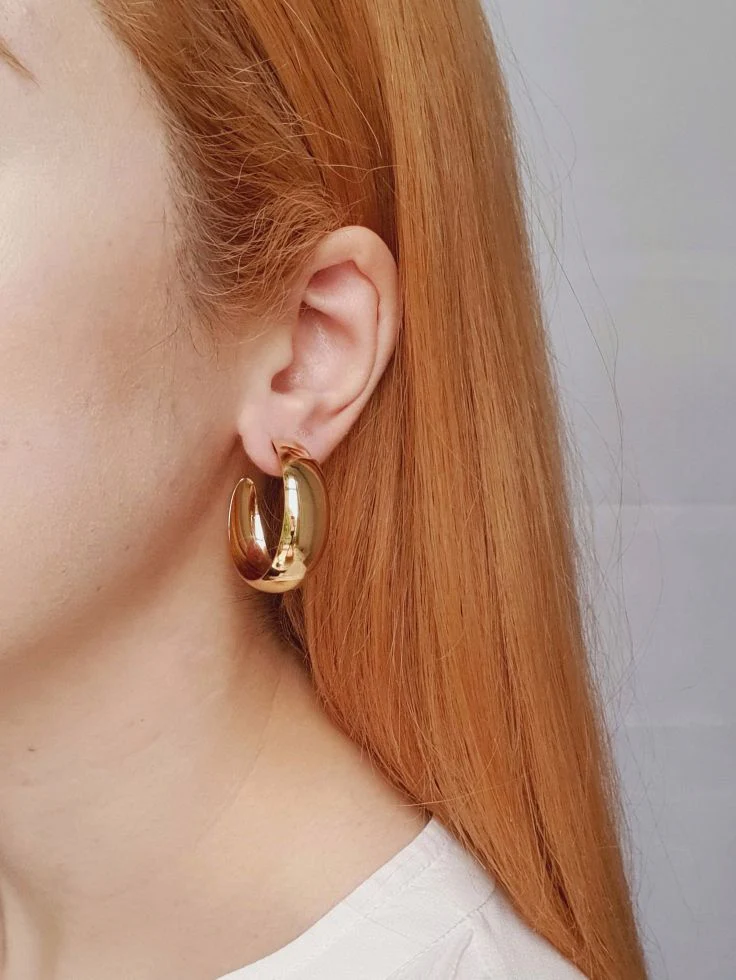 Vintage Gold Plated Wide Hoops - Image 2