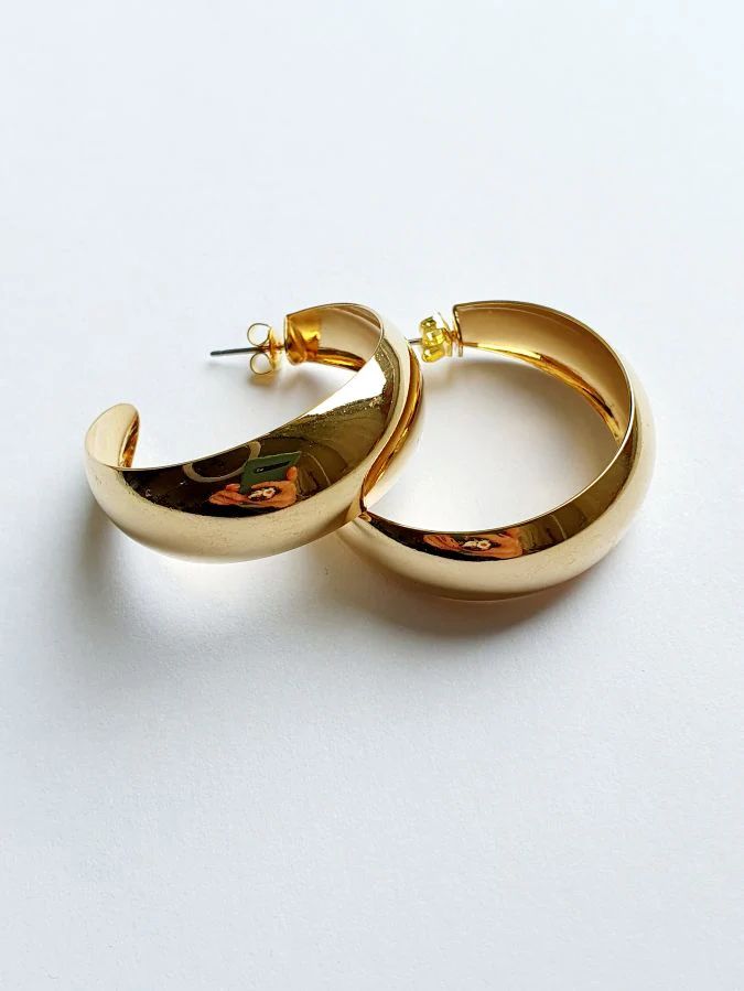 Vintage Gold Plated Wide Hoops - Image 4