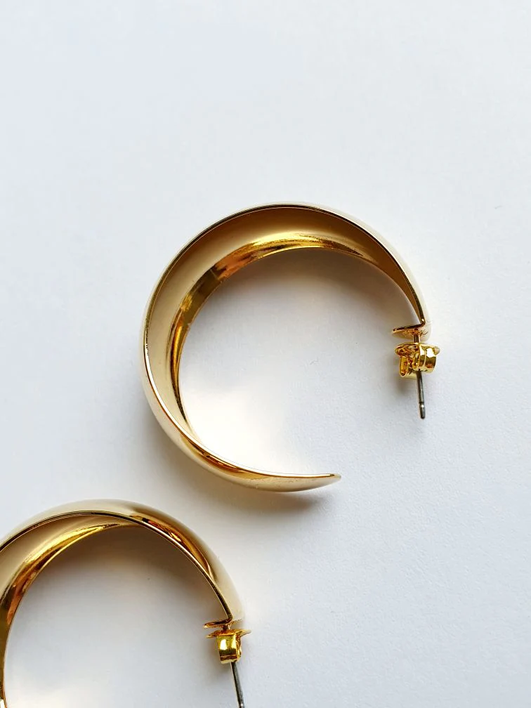 Vintage Gold Plated Wide Hoops - Image 5