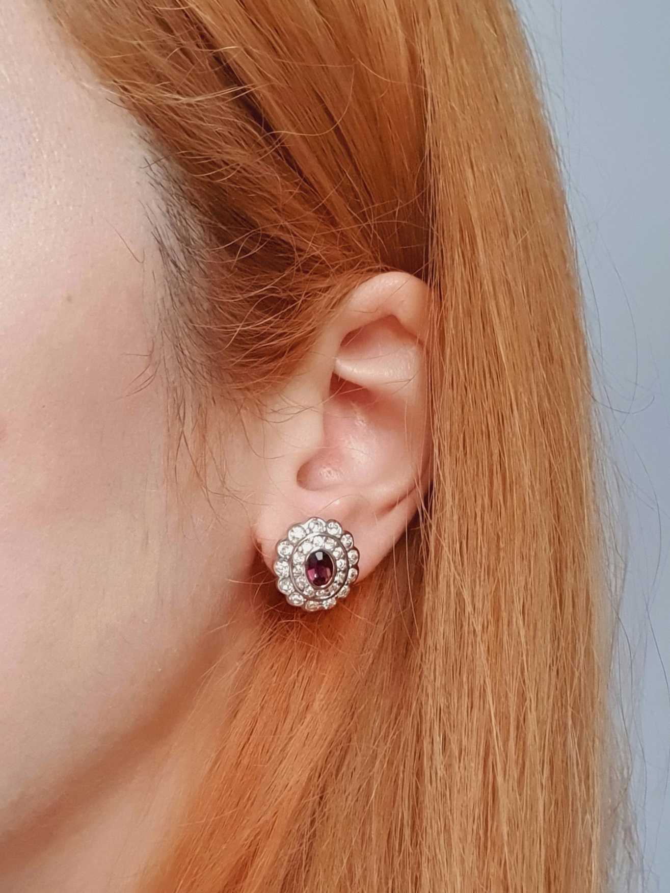 Vintage Gold Toned Clear & Purple Crystal Stud Earrings - Image 2