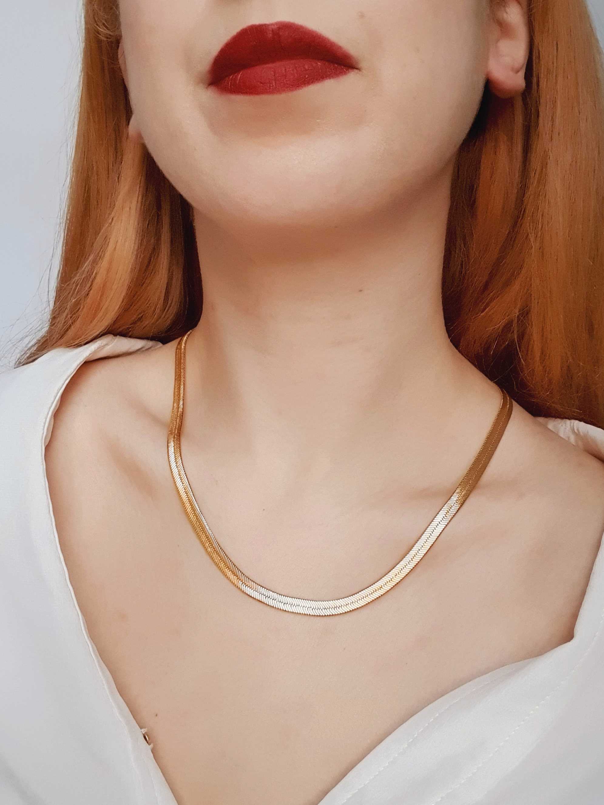 Vintage Gold Toned Herringbone Chain Necklace by Napier - Image 2