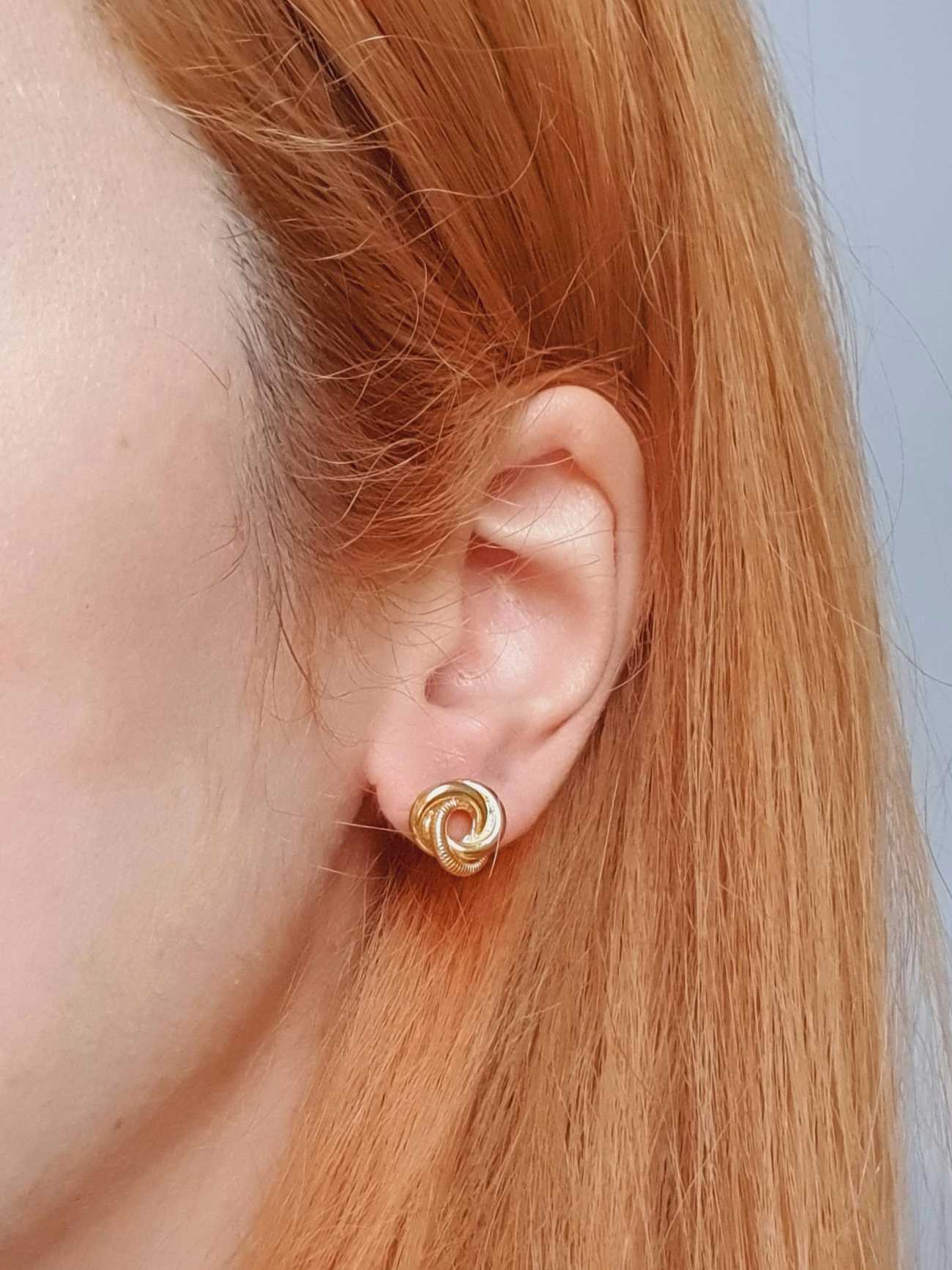 Vintage Gold Toned Knot Stud Earrings - Image 2