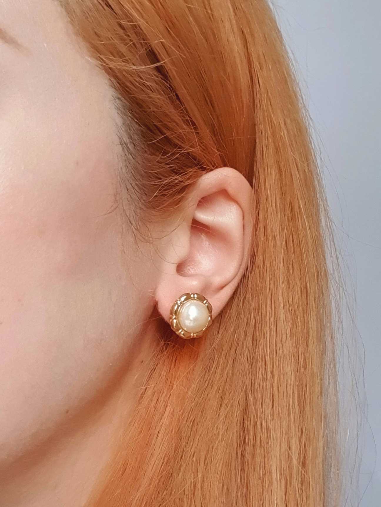 Vintage Gold Toned Pearl Stud Earrings - Image 2
