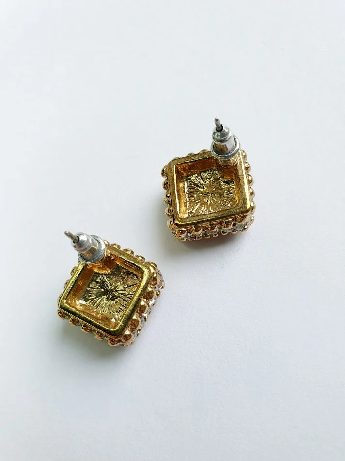 Vintage Gold Toned Purple Crystal Stud Earrings - Image 5