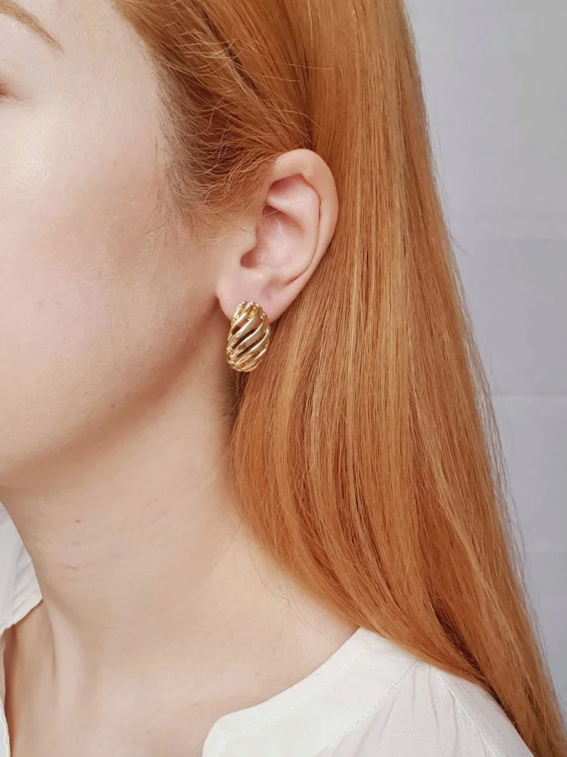 Vintage Gold Toned Stud Earrings - Image 2