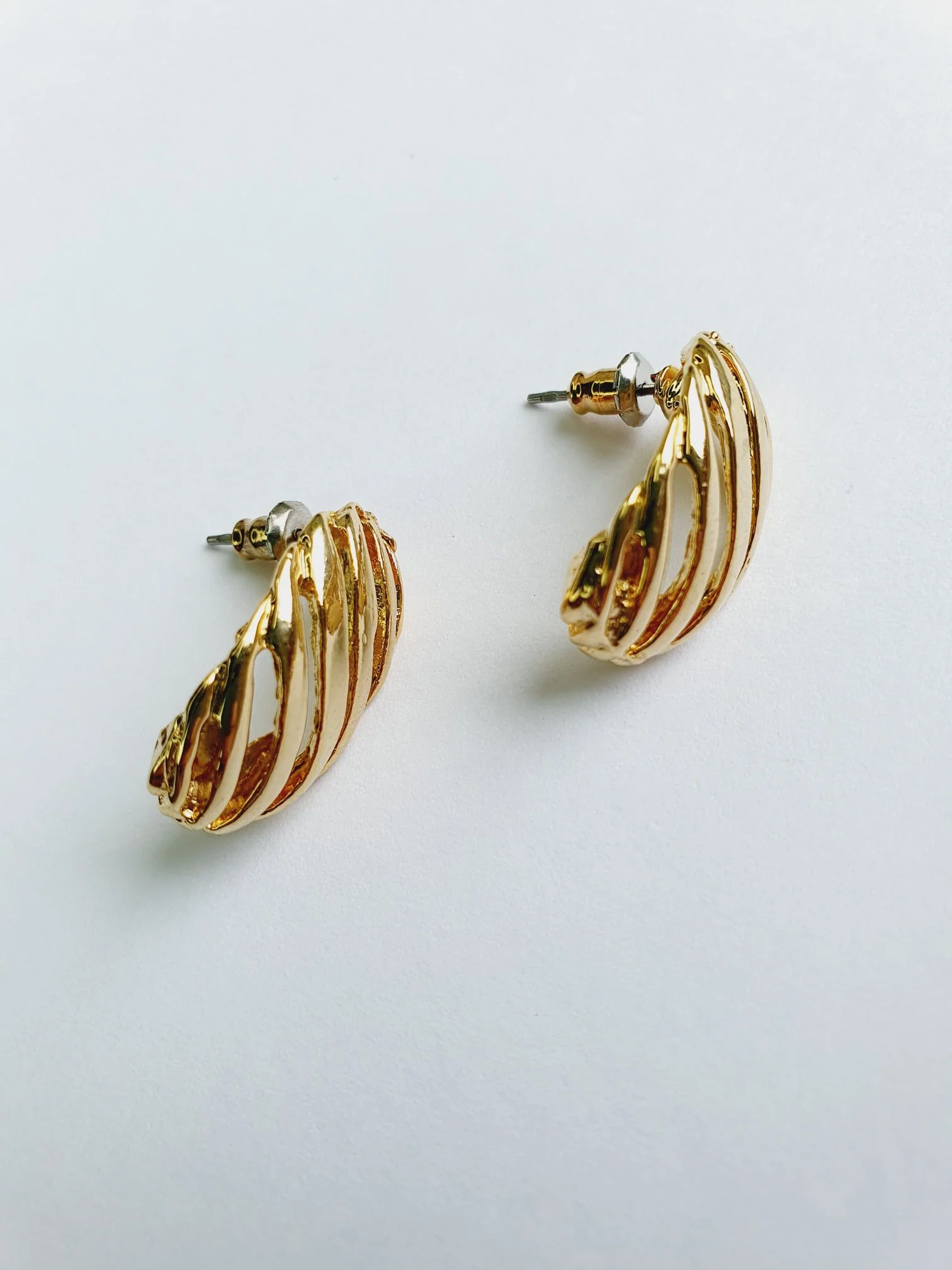Vintage Gold Toned Stud Earrings - Image 3