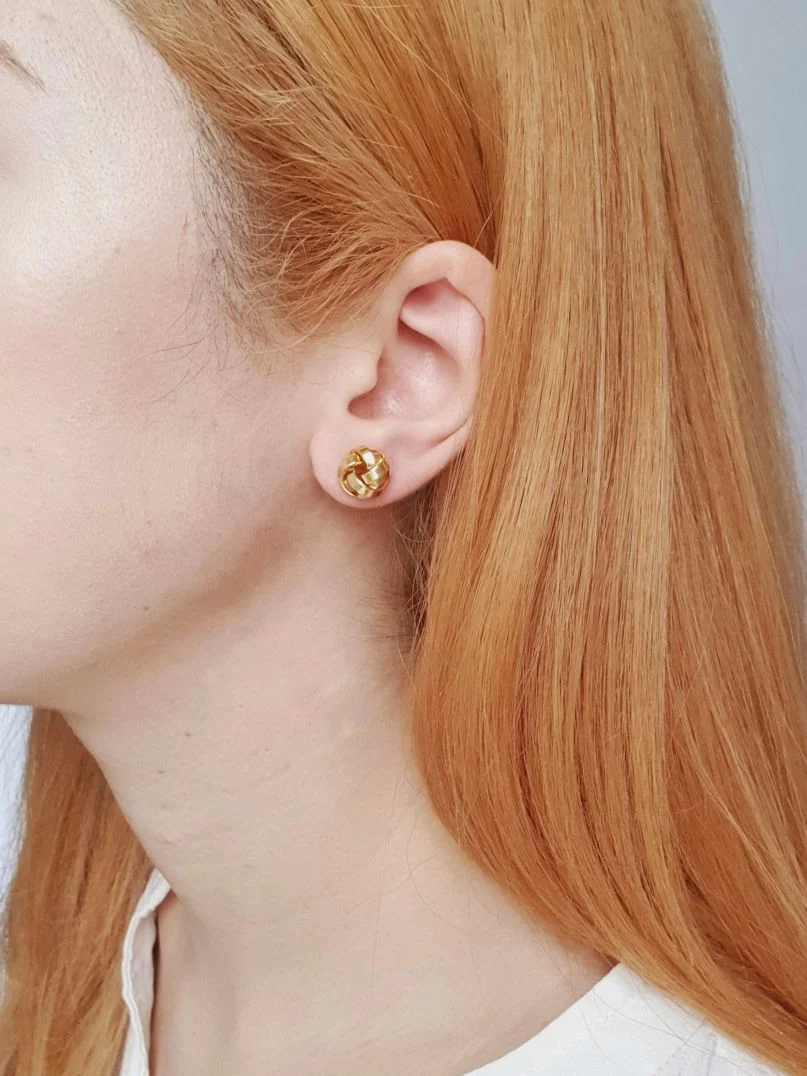 Vintage Gold Toned Twist Knot Stud Earrings - Image 2