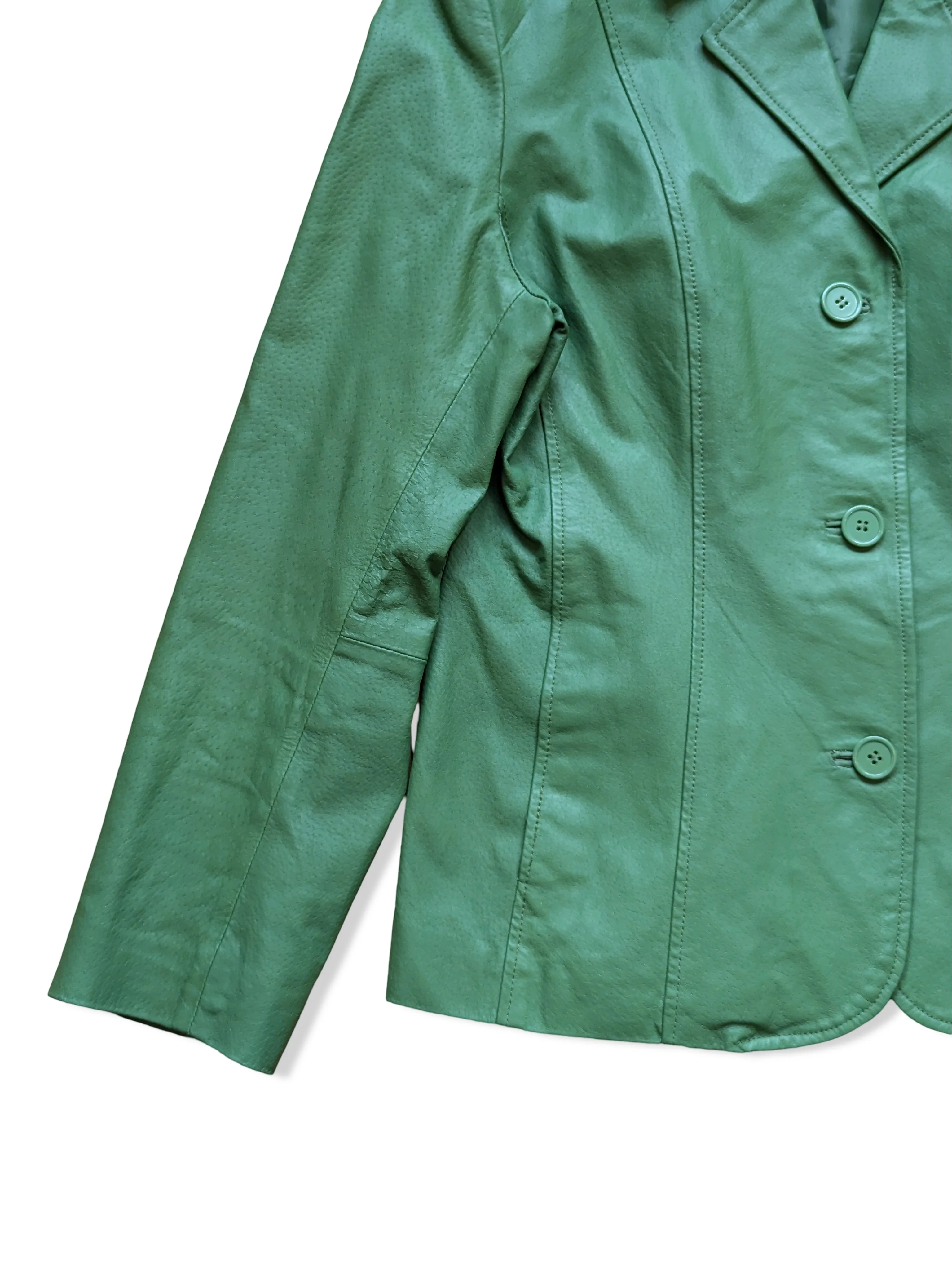 Vintage Green Leather Blazer Jacket - S/M - Image 4