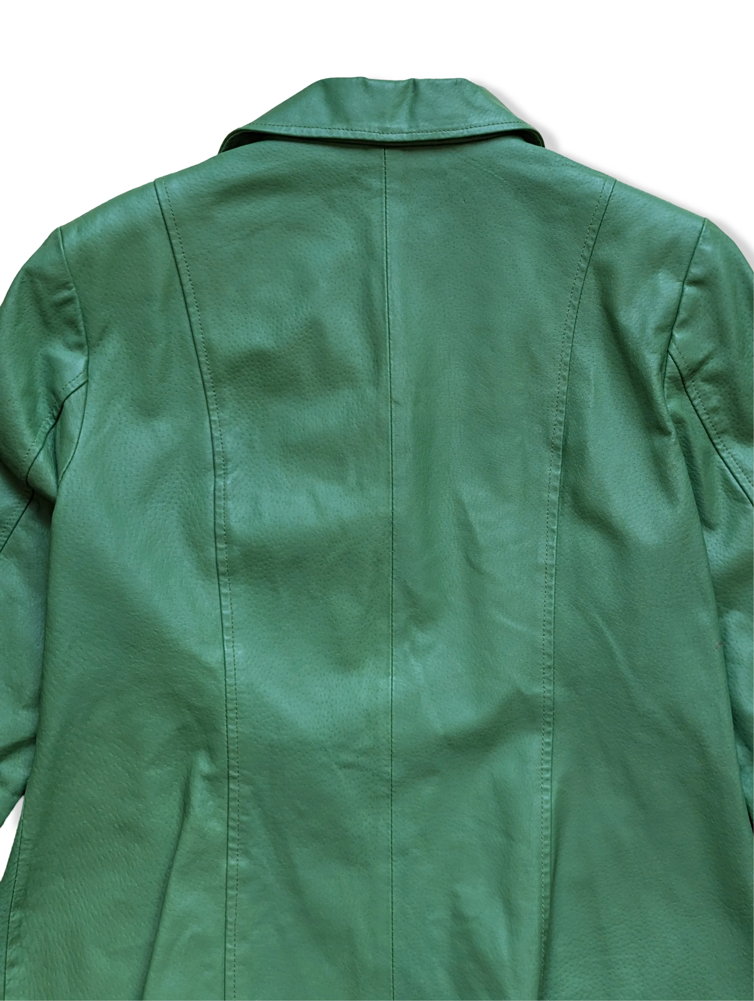 Vintage Green Leather Blazer Jacket - S/M - Image 5