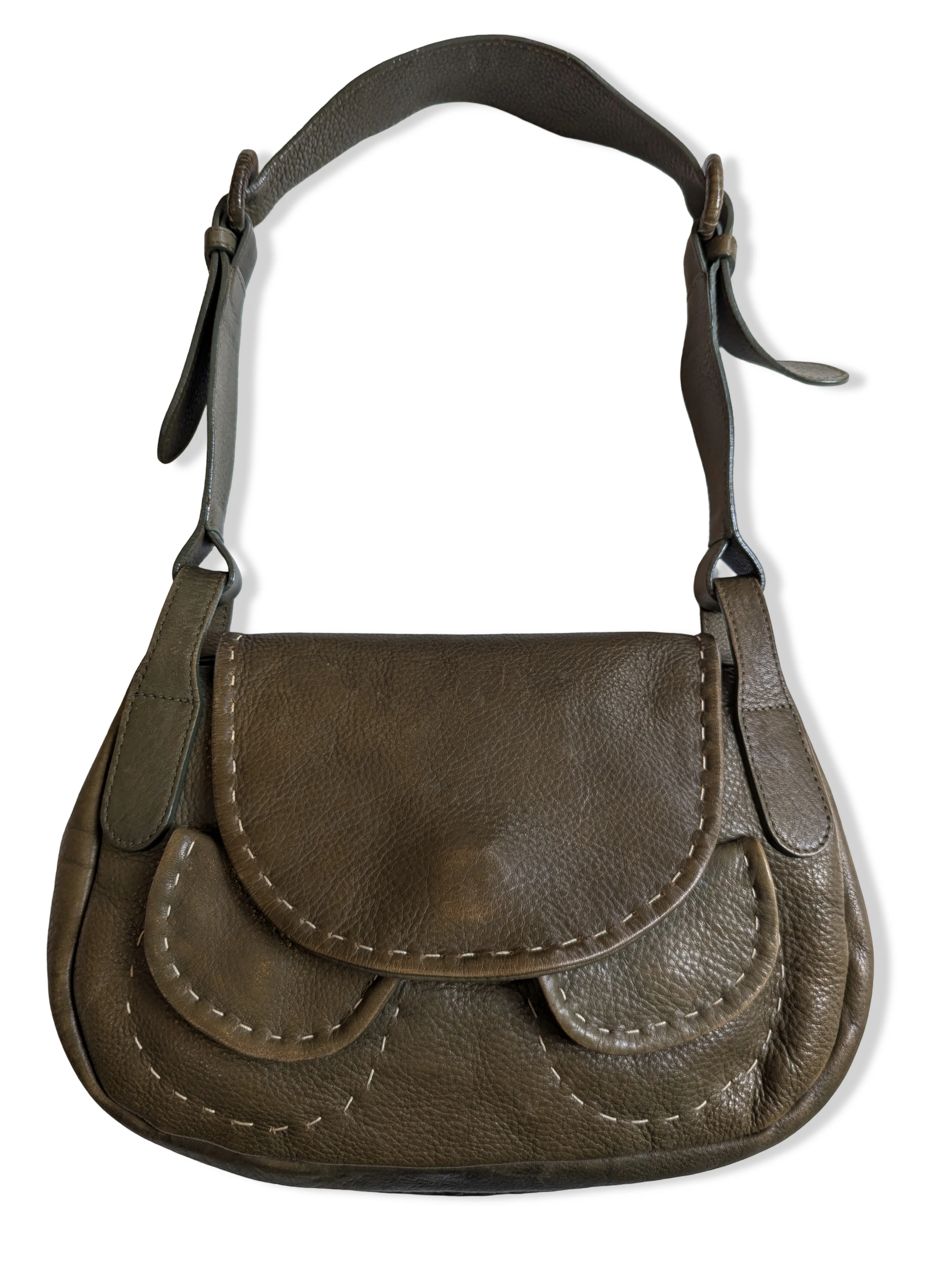 Vintage Khaki Green Leather Radley Shoulder Bag