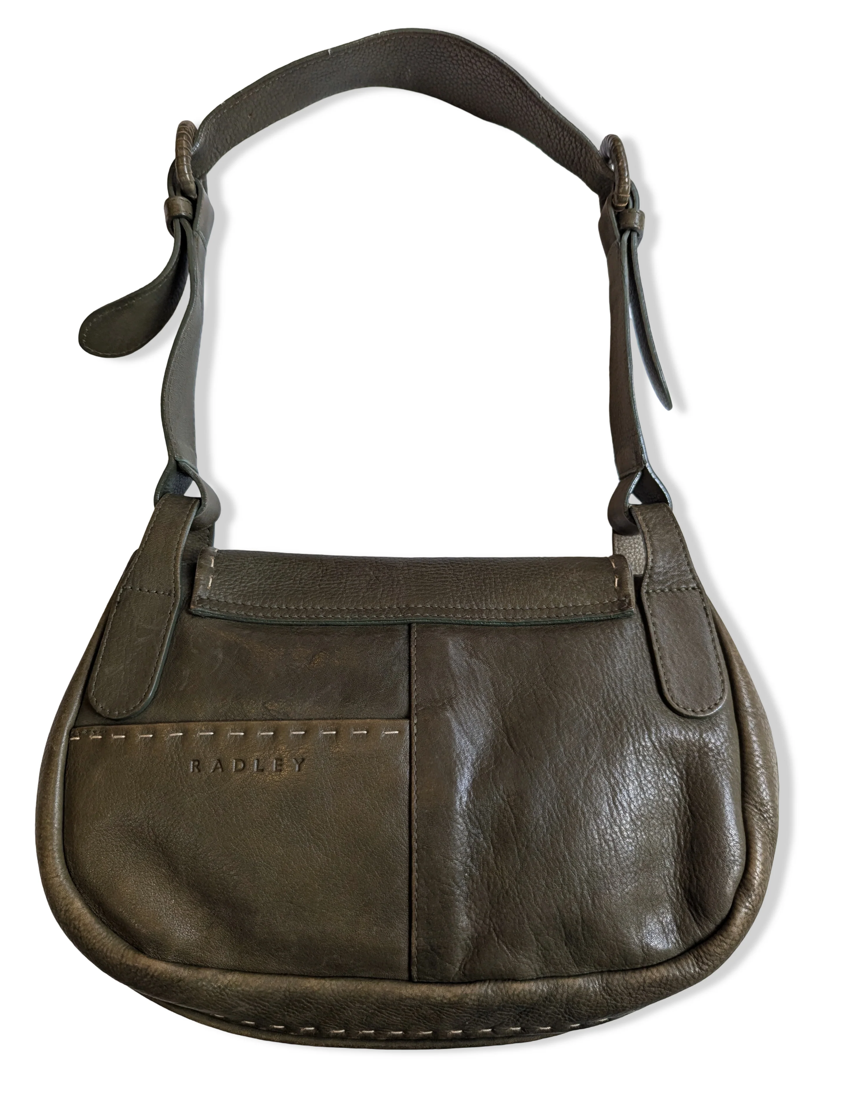 Vintage Khaki Green Leather Radley Shoulder Bag - Image 2