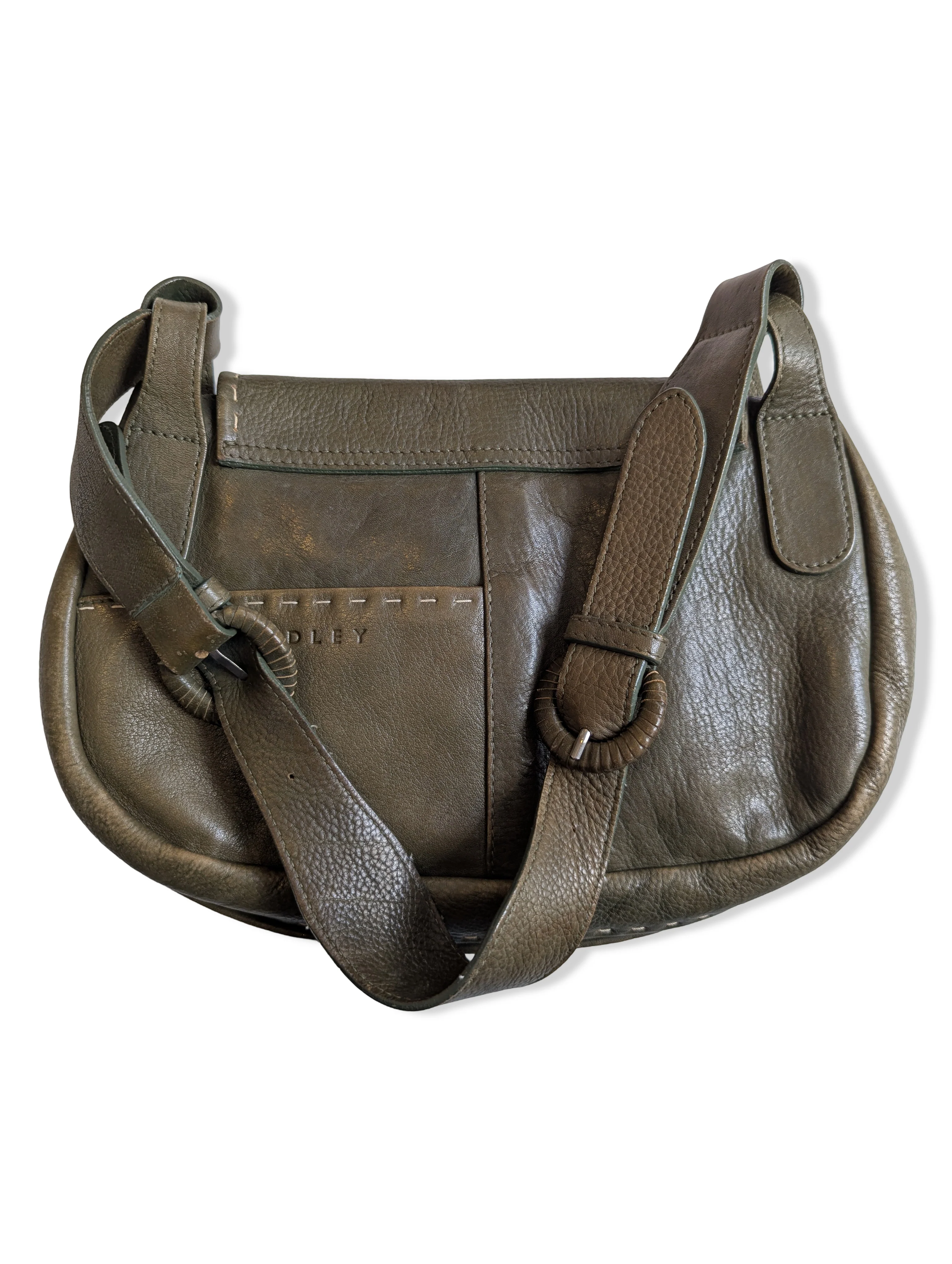 Vintage Khaki Green Leather Radley Shoulder Bag - Image 3