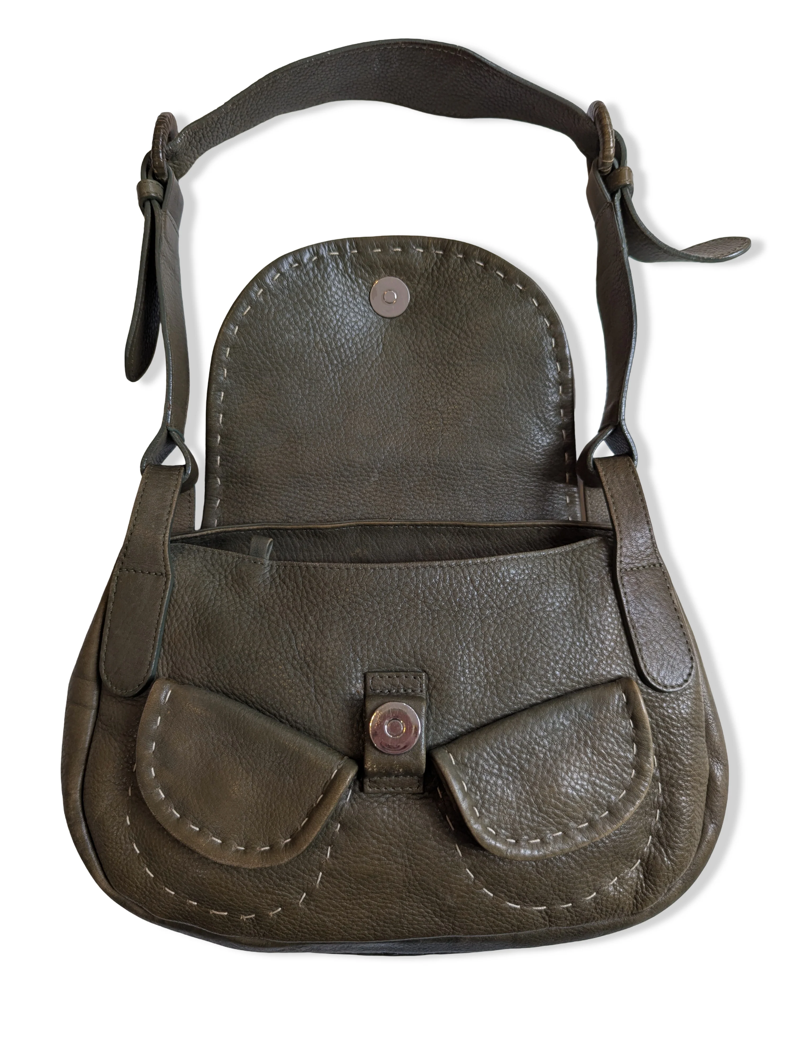 Vintage Khaki Green Leather Radley Shoulder Bag - Image 4