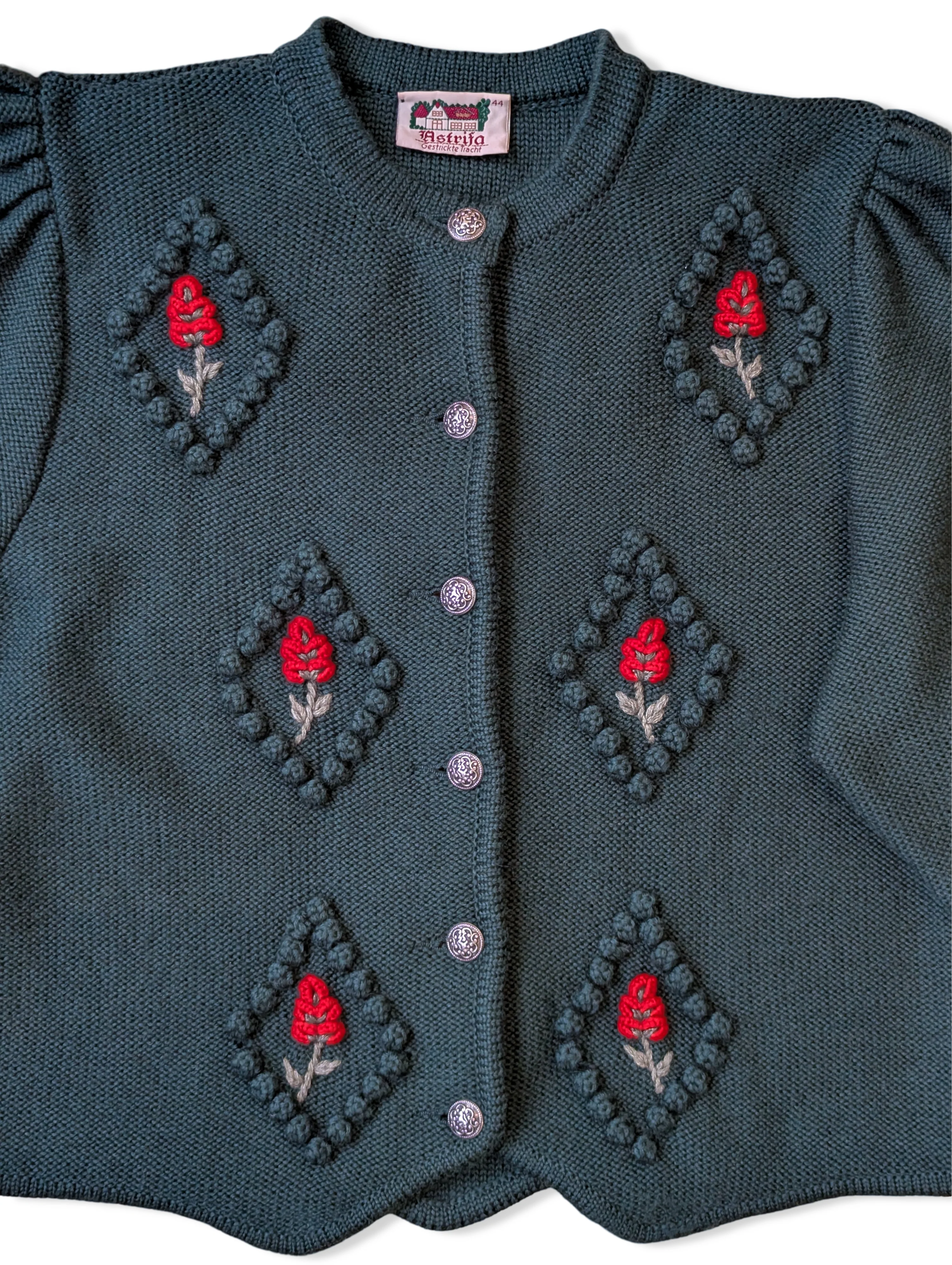Vintage Green Pure Wool Austrian Button Up Knitted Cardigan - M/L - Image 2