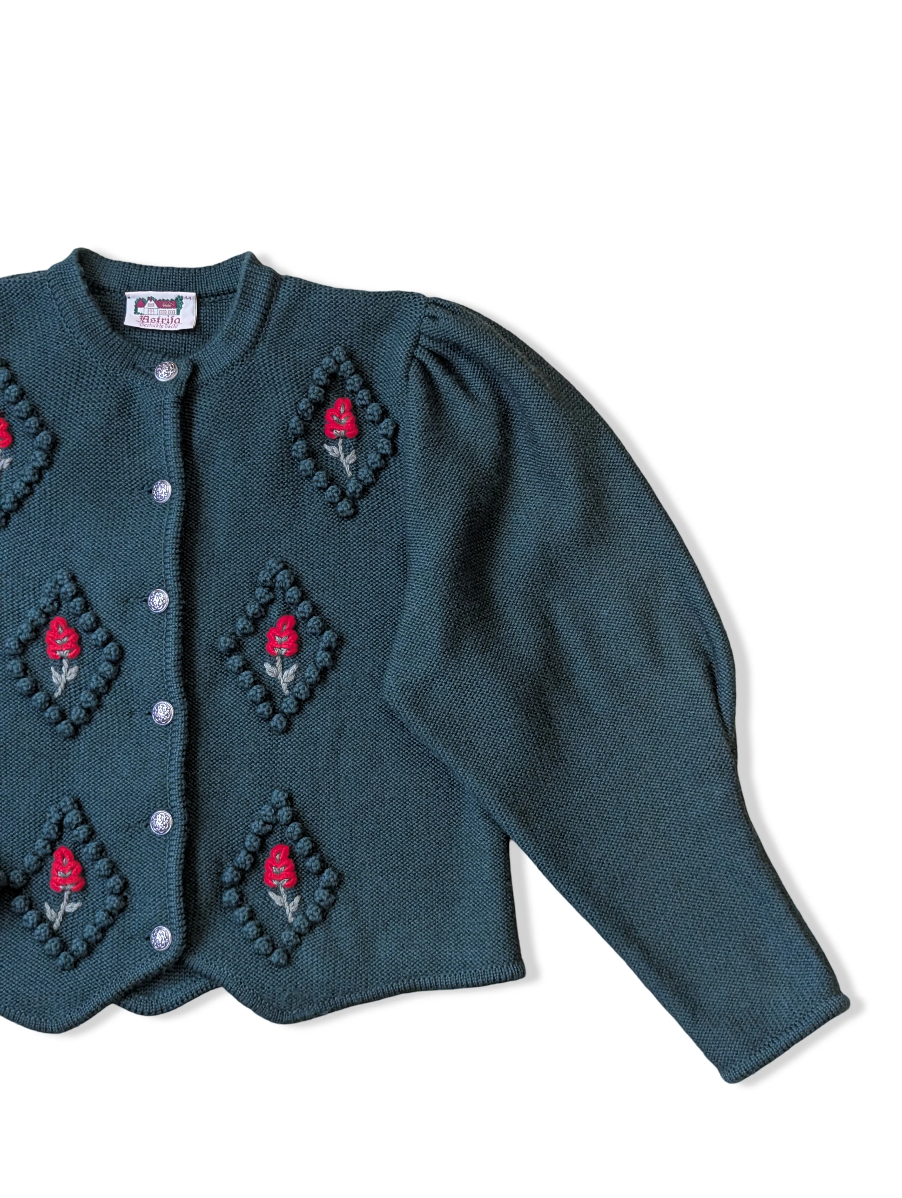Vintage Green Pure Wool Austrian Button Up Knitted Cardigan - M/L - Image 3