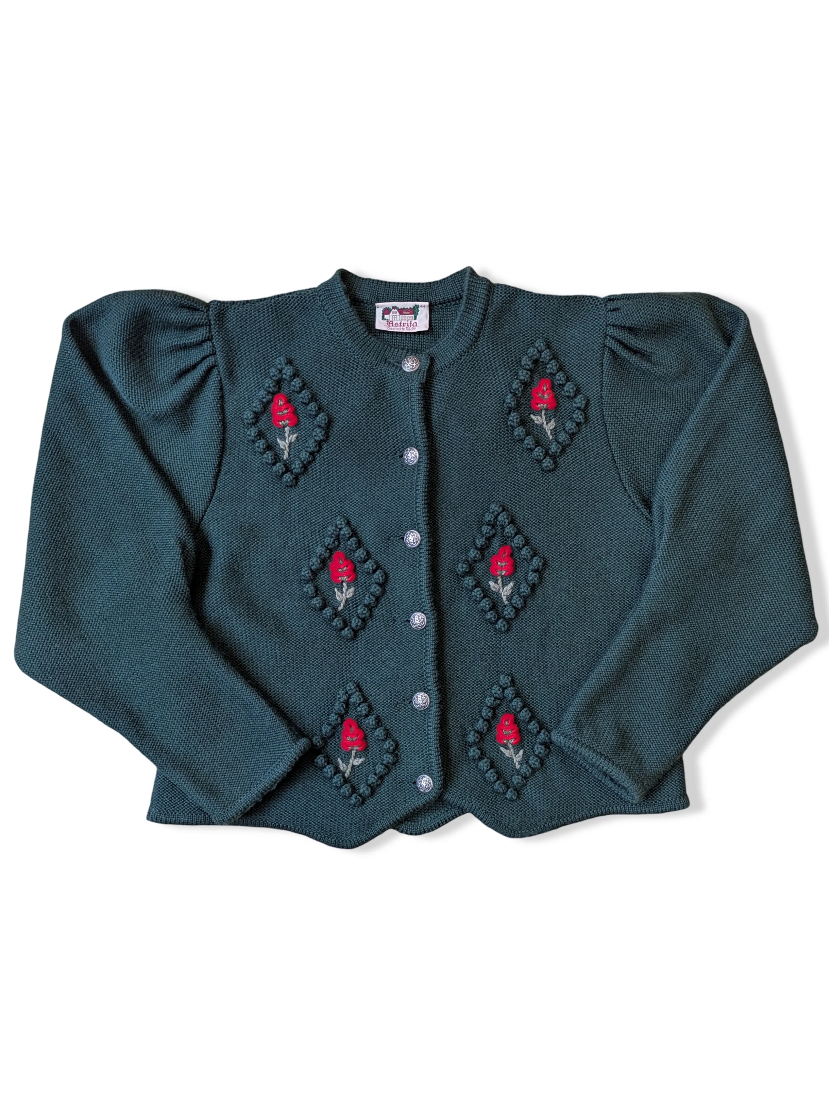 Vintage Green Pure Wool Austrian Button Up Knitted Cardigan - M/L - Image 4