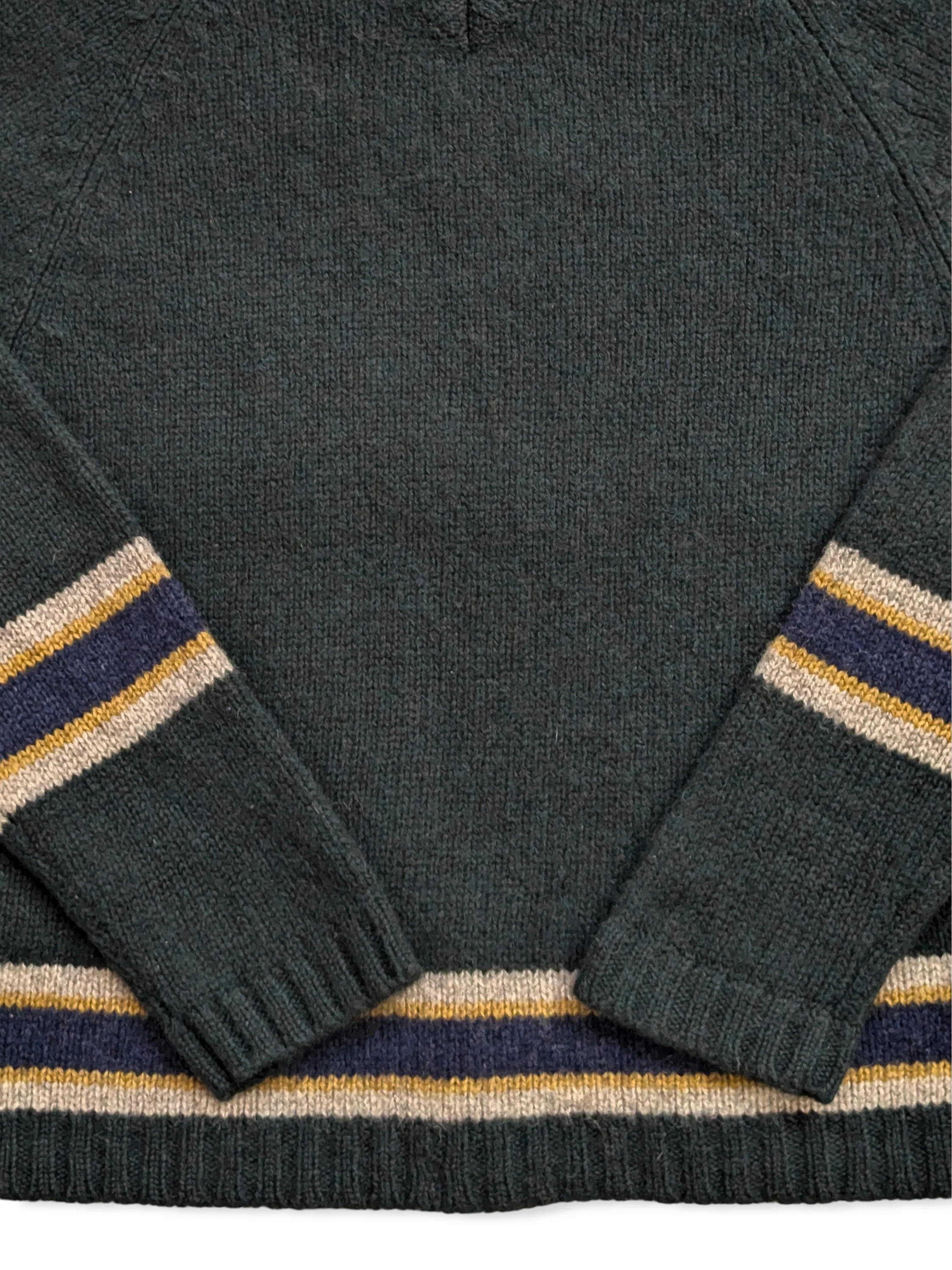 Vintage Green Pure Wool V-Neck Knitted Jumper - S - Image 3