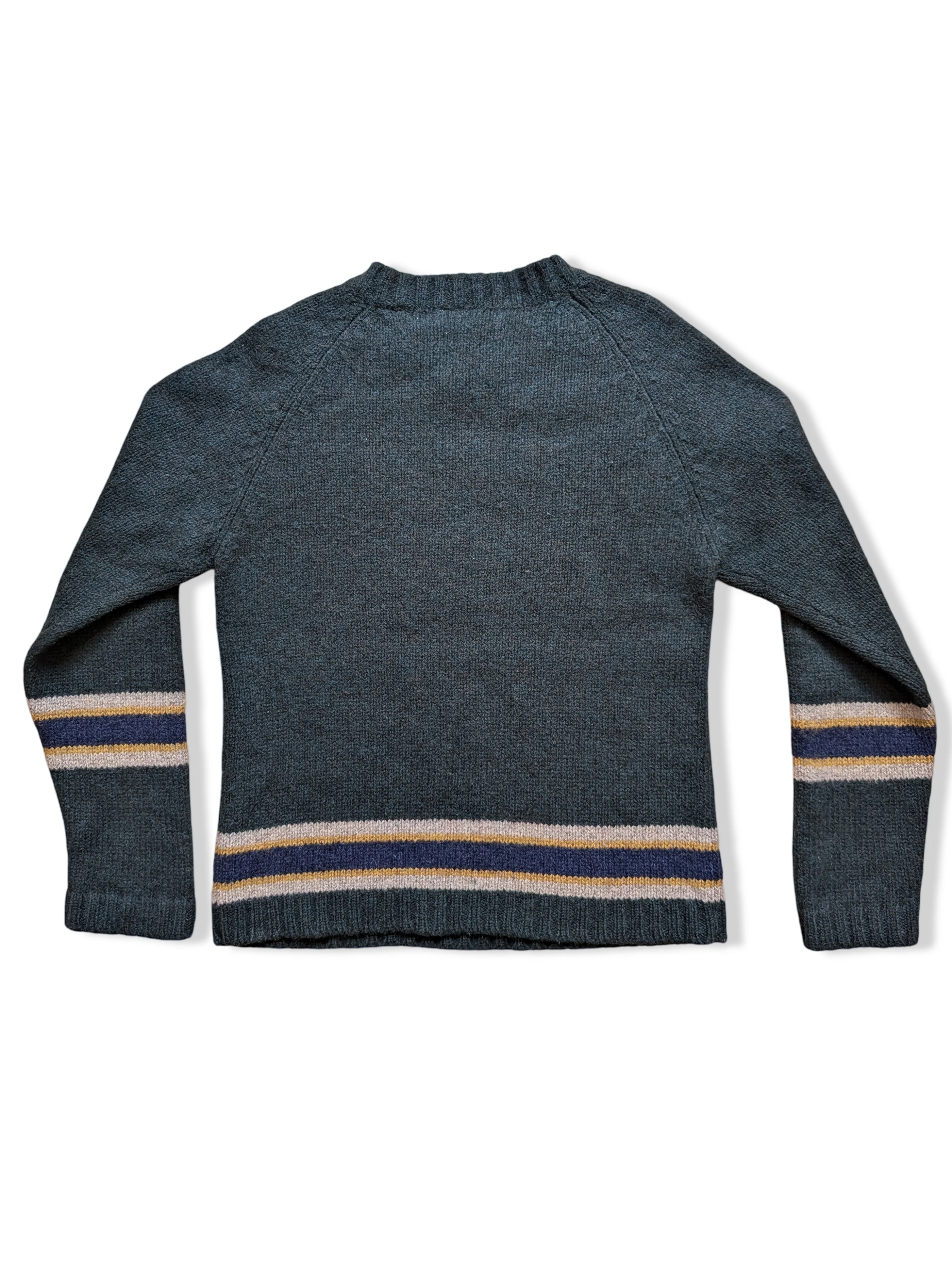 Vintage Green Pure Wool V-Neck Knitted Jumper - S - Image 4