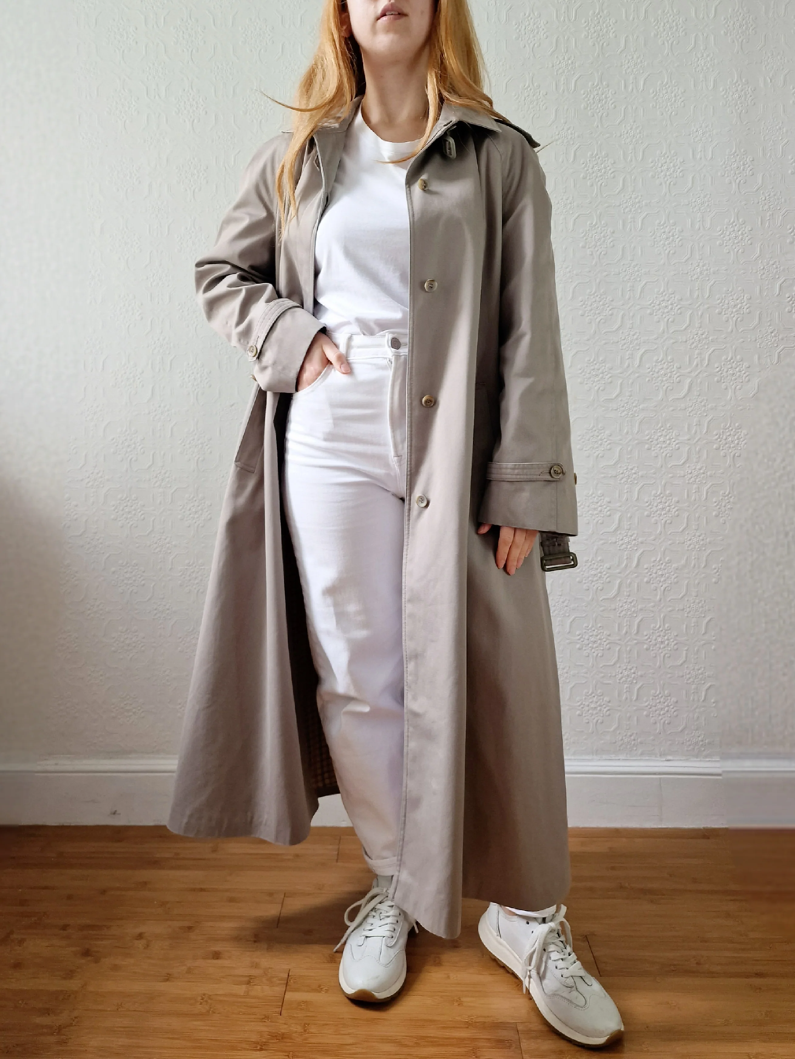 Vintage Grey Beige Single Breasted Trench Coat with Belt by Dannimac - S/M - Image 10
