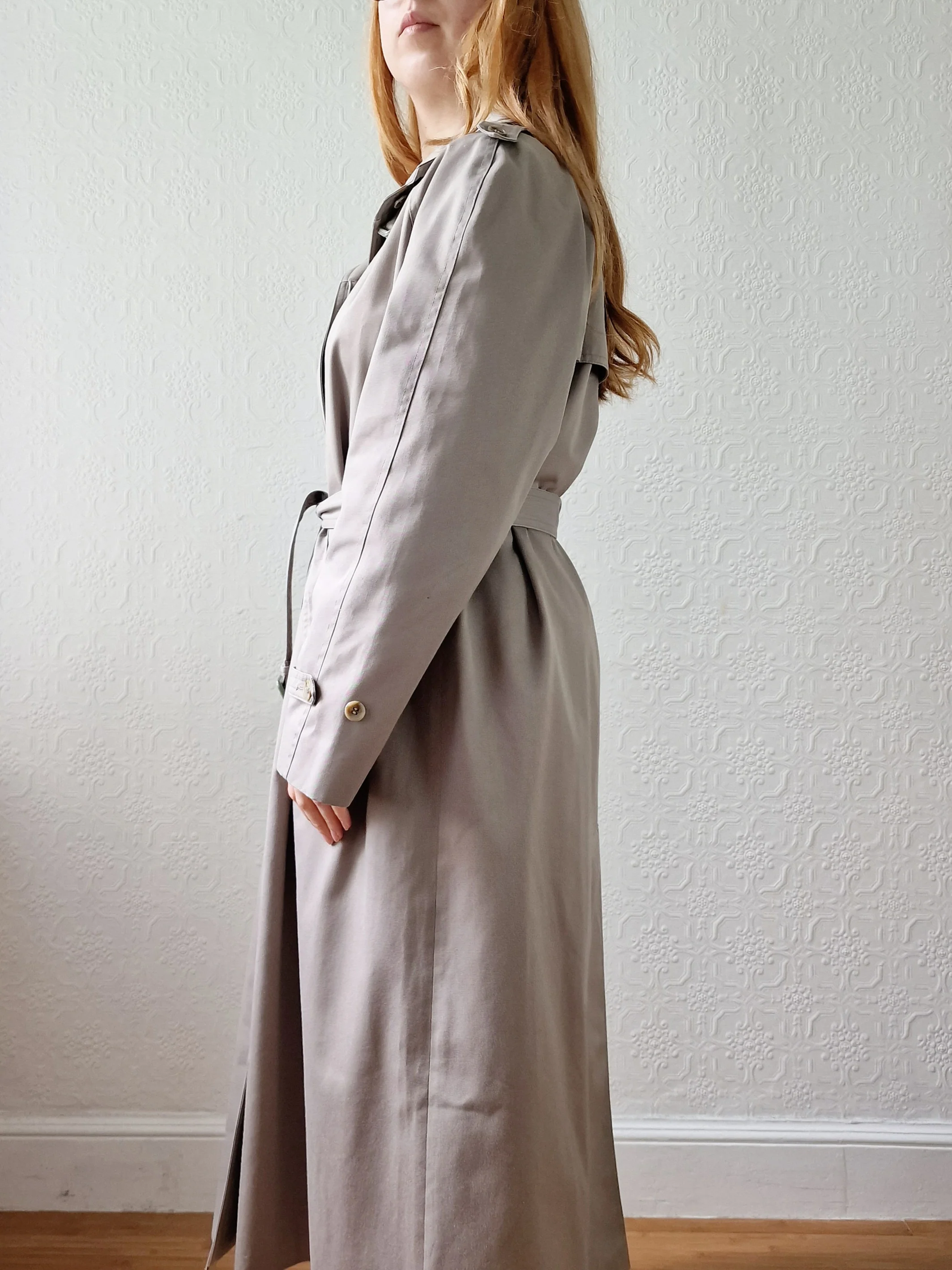 Vintage Grey Beige Single Breasted Trench Coat with Belt by Dannimac - S/M - Image 4