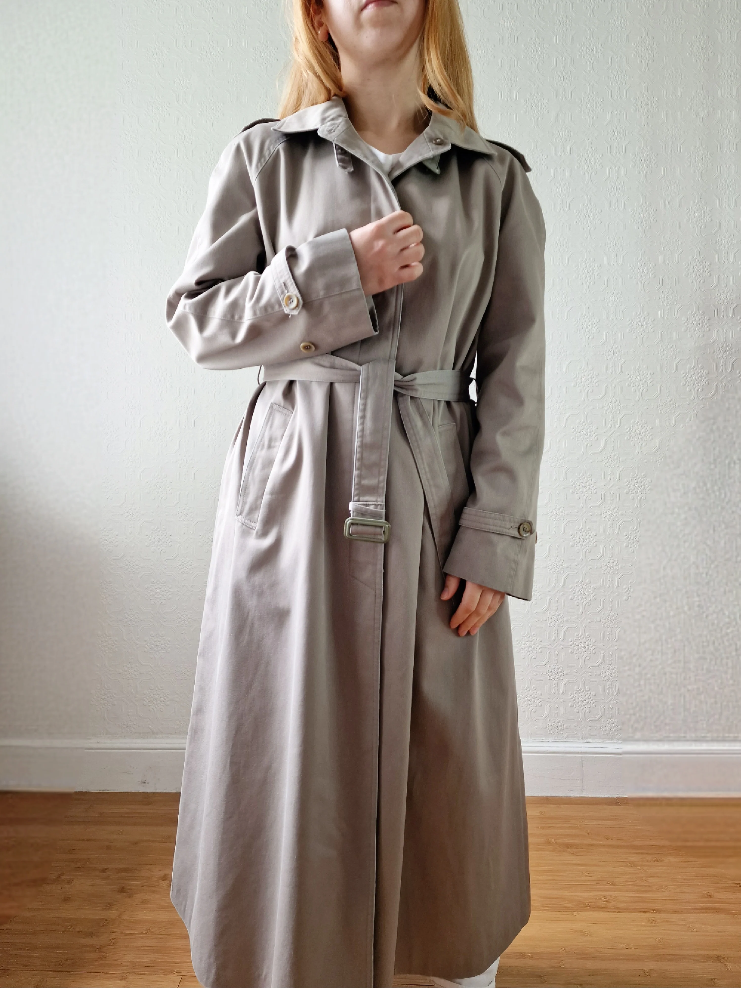 Vintage Grey Beige Single Breasted Trench Coat with Belt by Dannimac - S/M - Image 5