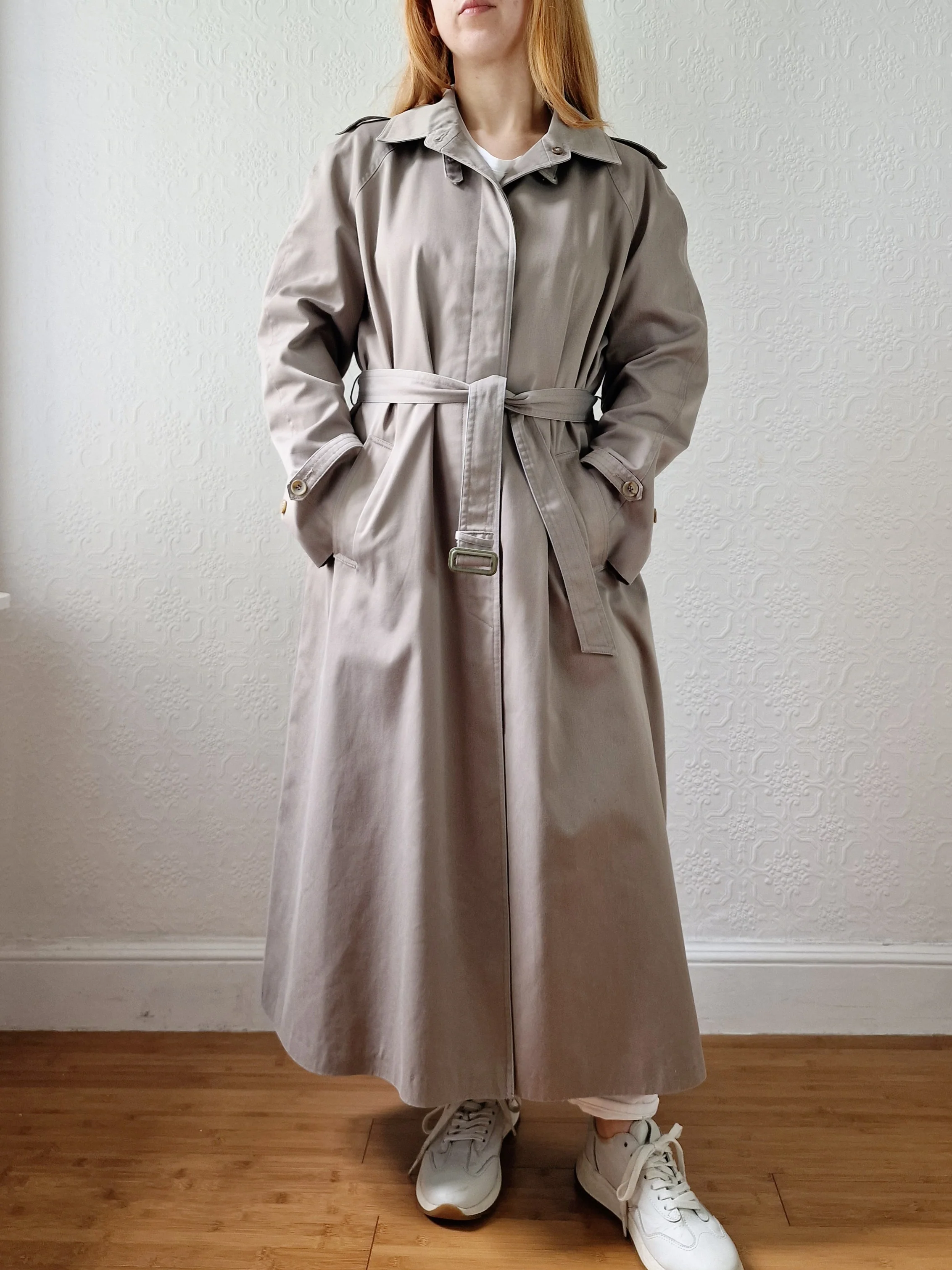 Vintage Grey Beige Single Breasted Trench Coat with Belt by Dannimac - S/M - Image 6