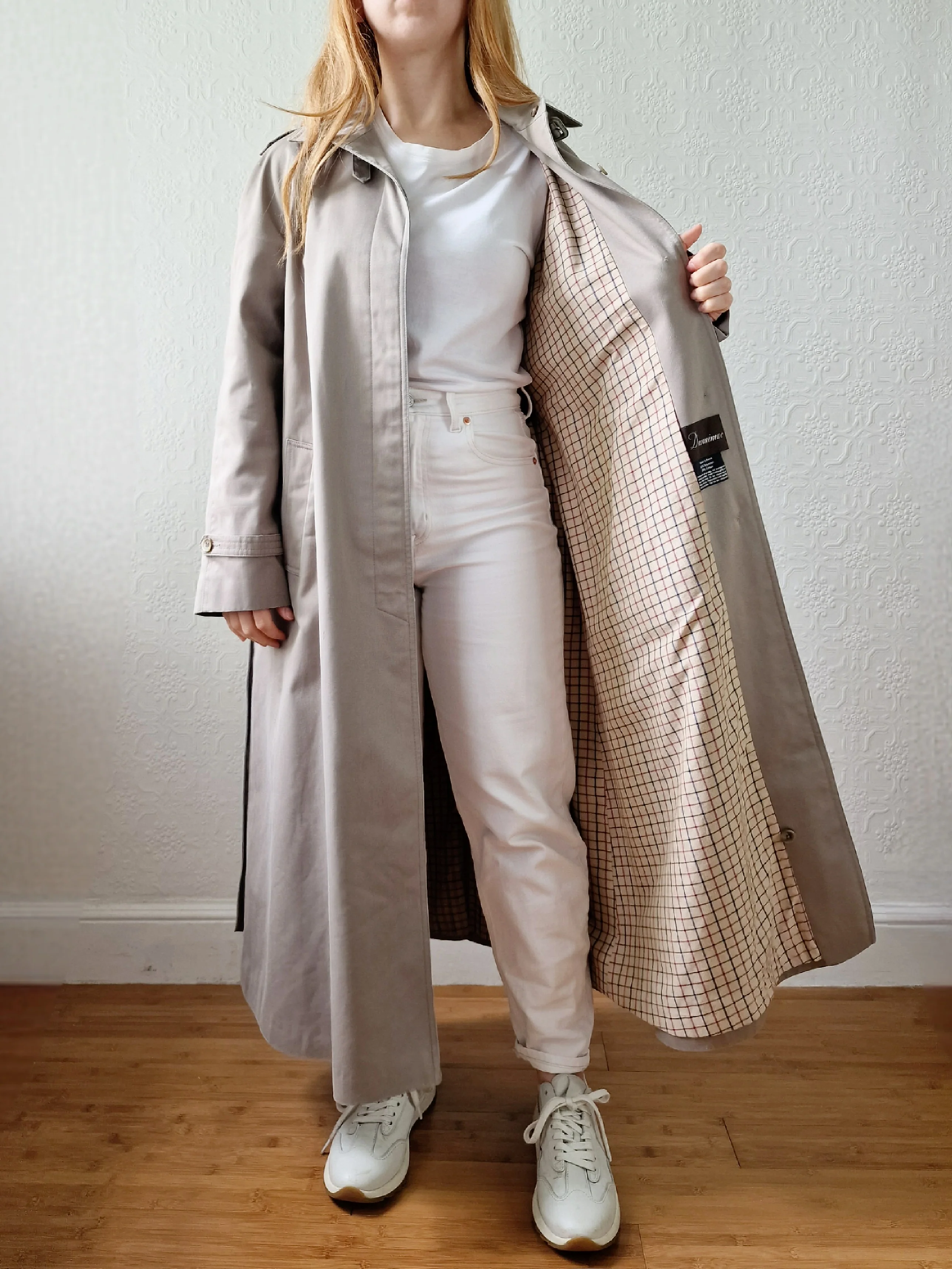 Vintage Grey Beige Single Breasted Trench Coat with Belt by Dannimac - S/M - Image 9