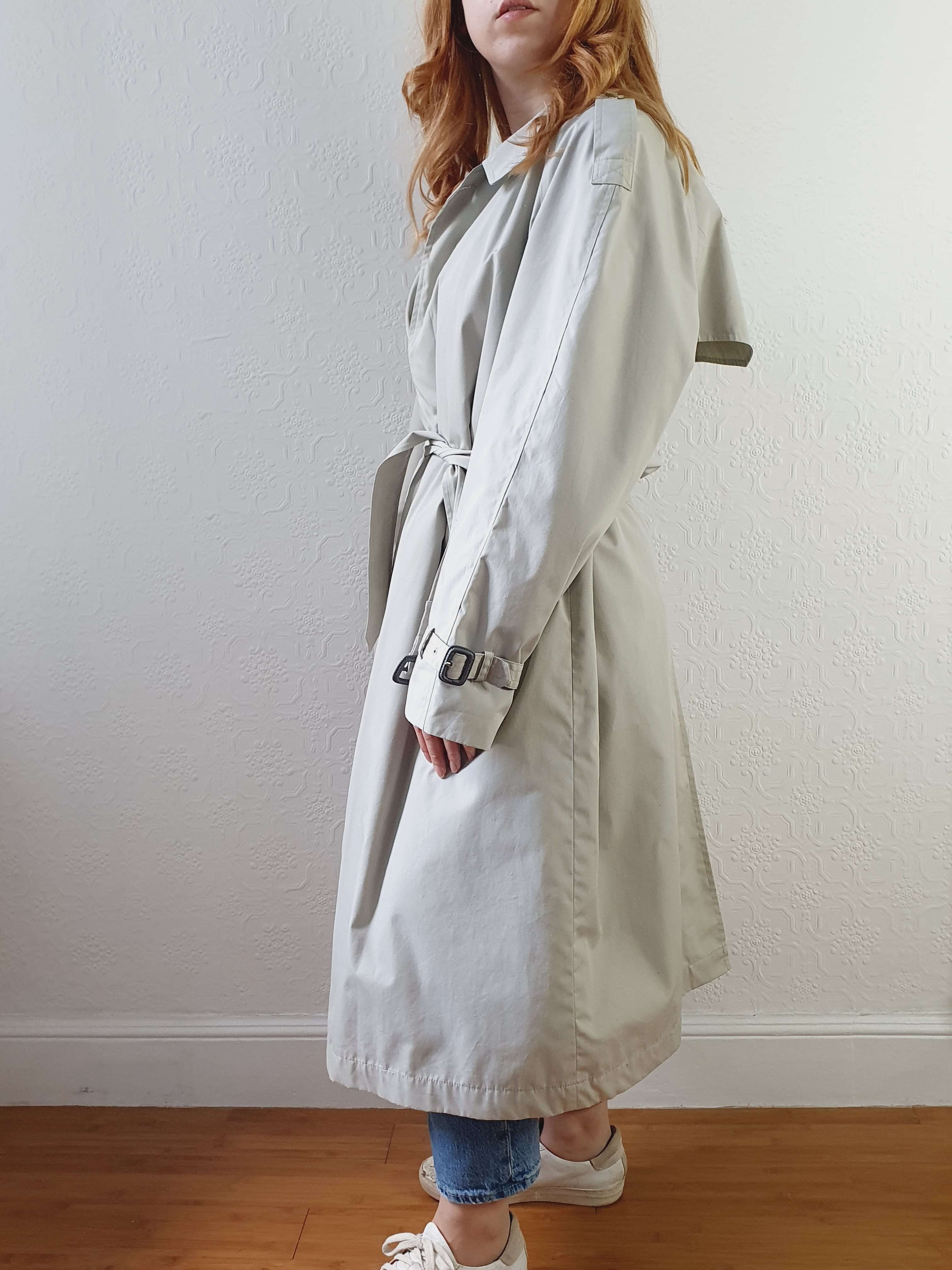 Vintage Grey Beige Single Breasted Trench Coat with Belt - L - Image 10