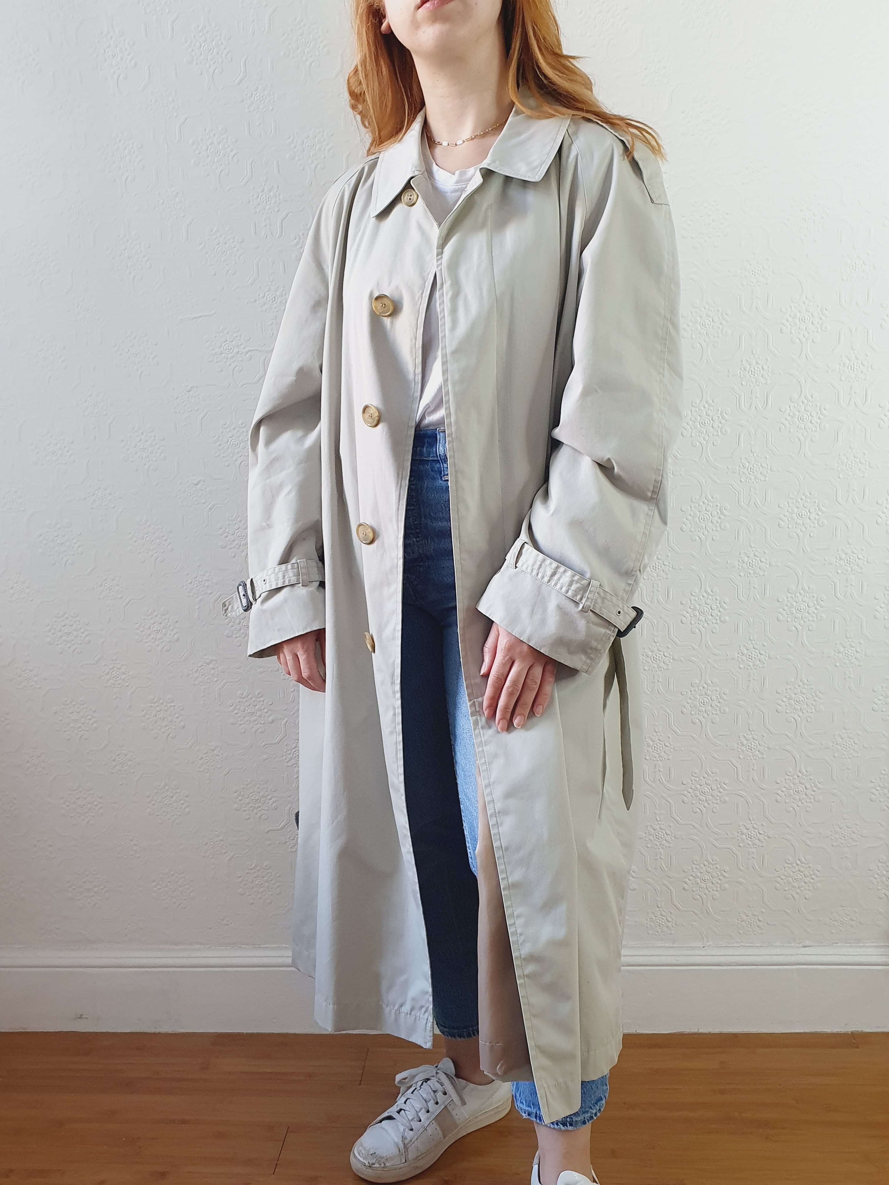 Vintage Grey Beige Single Breasted Trench Coat with Belt - L - Image 2