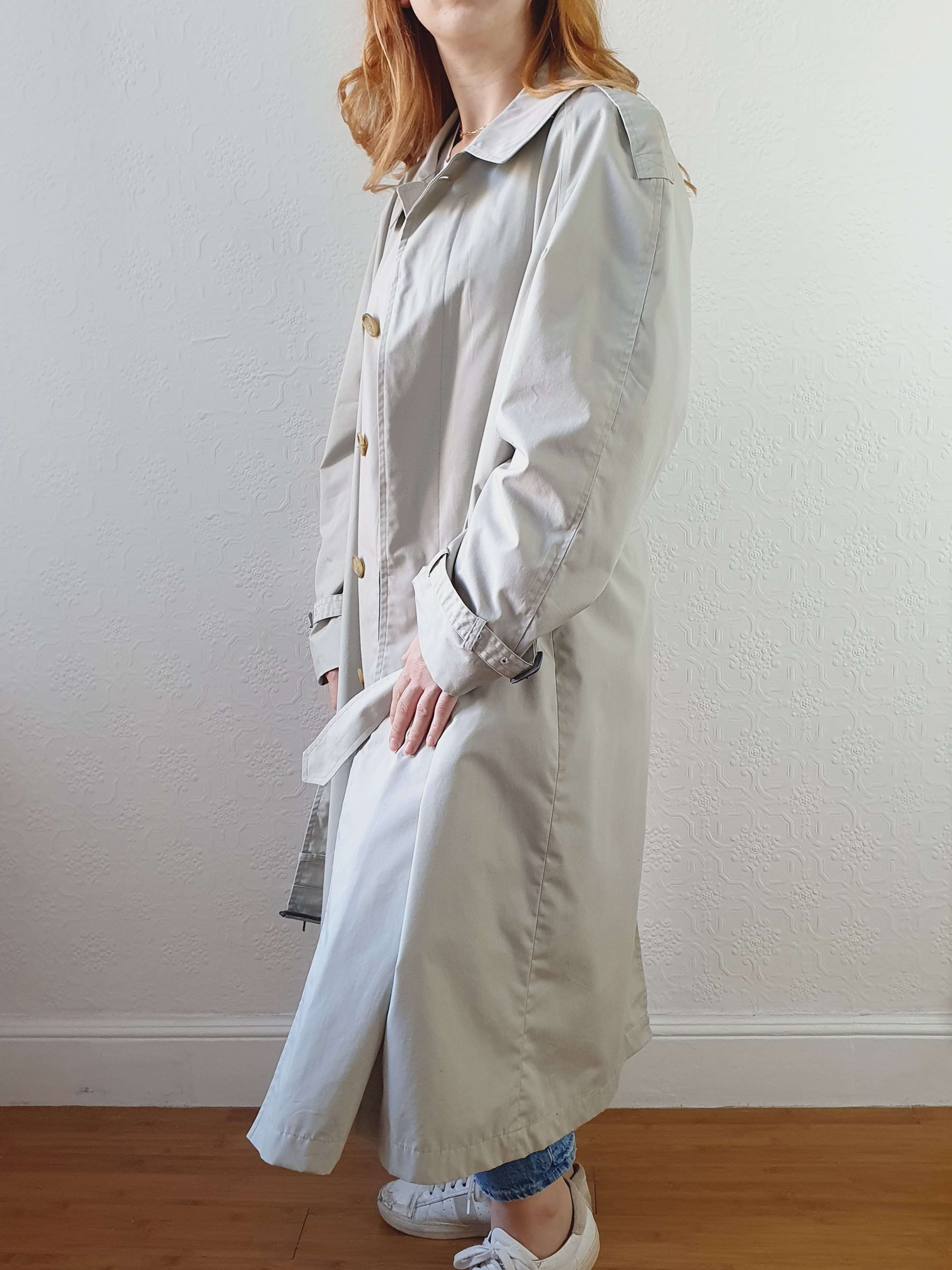 Vintage Grey Beige Single Breasted Trench Coat with Belt - L - Image 3