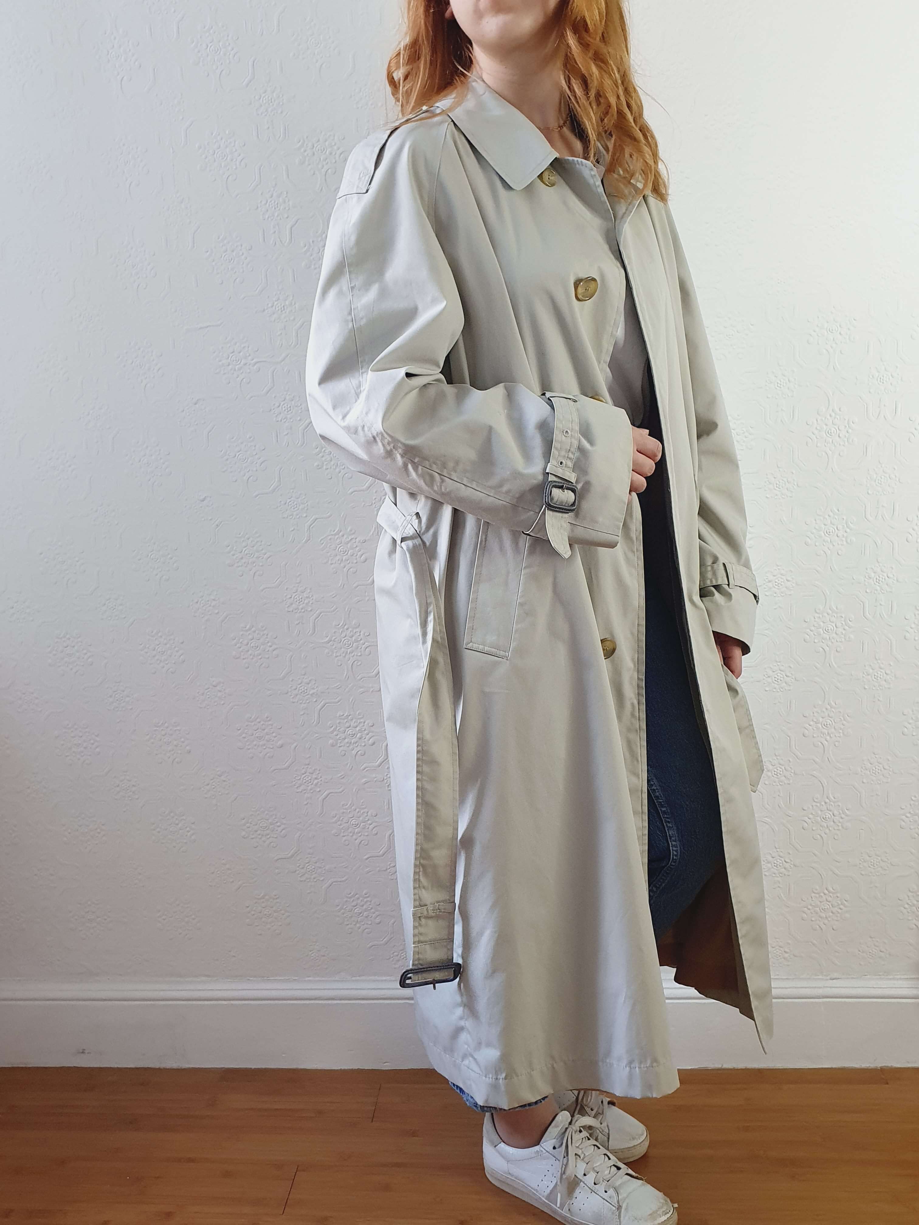 Vintage Grey Beige Single Breasted Trench Coat with Belt - L - Image 4
