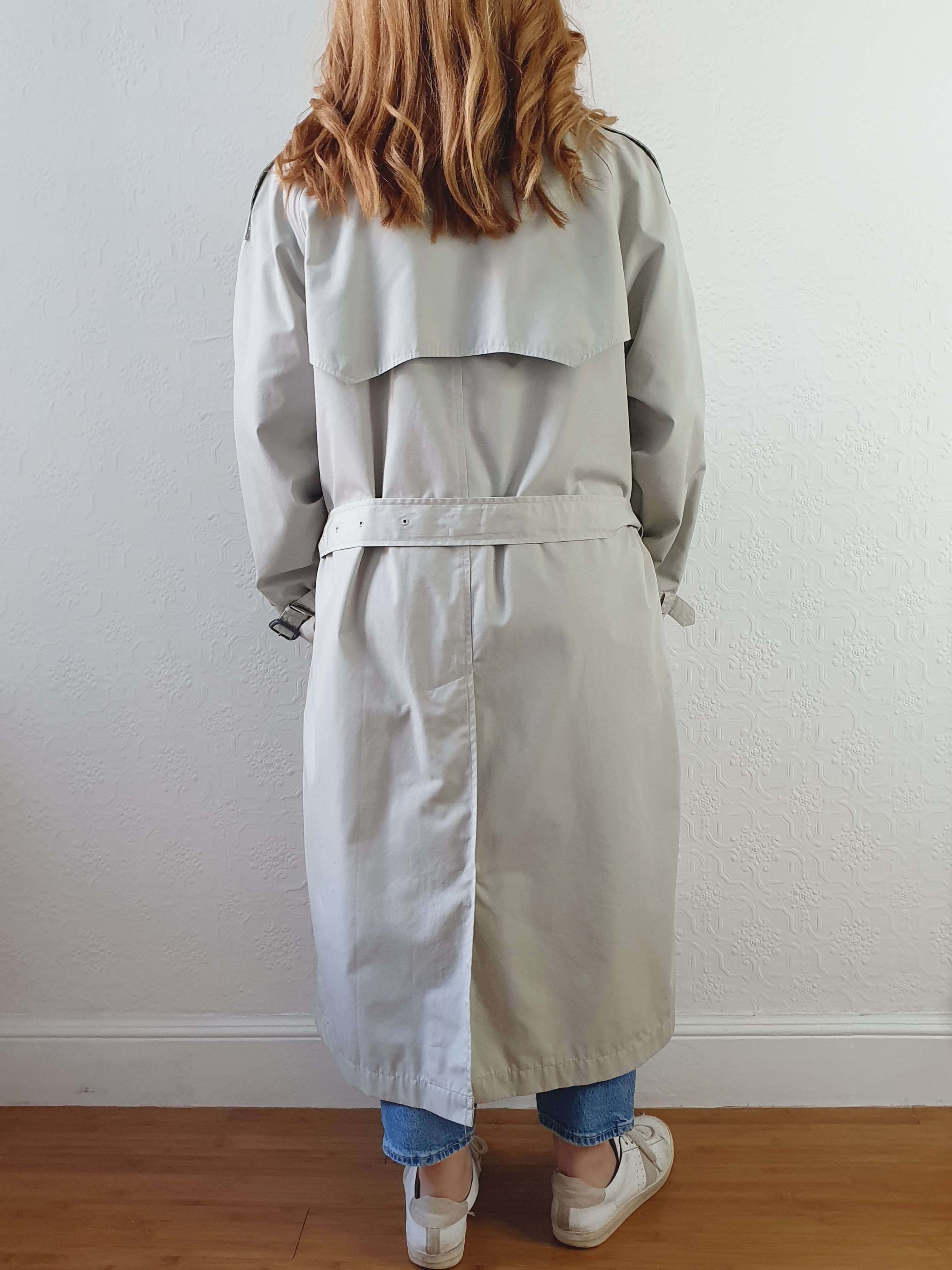 Vintage Grey Beige Single Breasted Trench Coat with Belt - L - Image 5