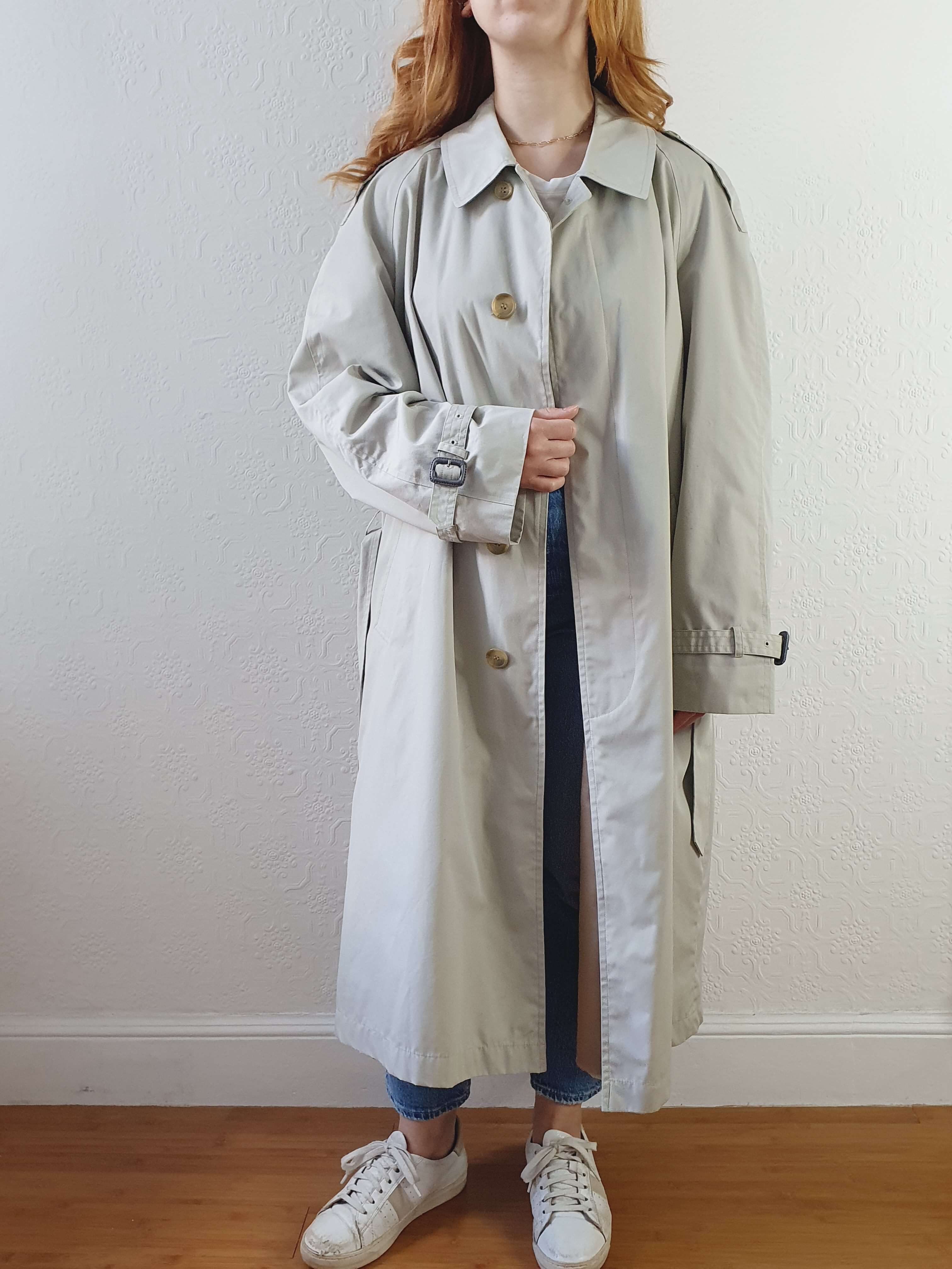 Vintage Grey Beige Single Breasted Trench Coat with Belt - L - Image 6