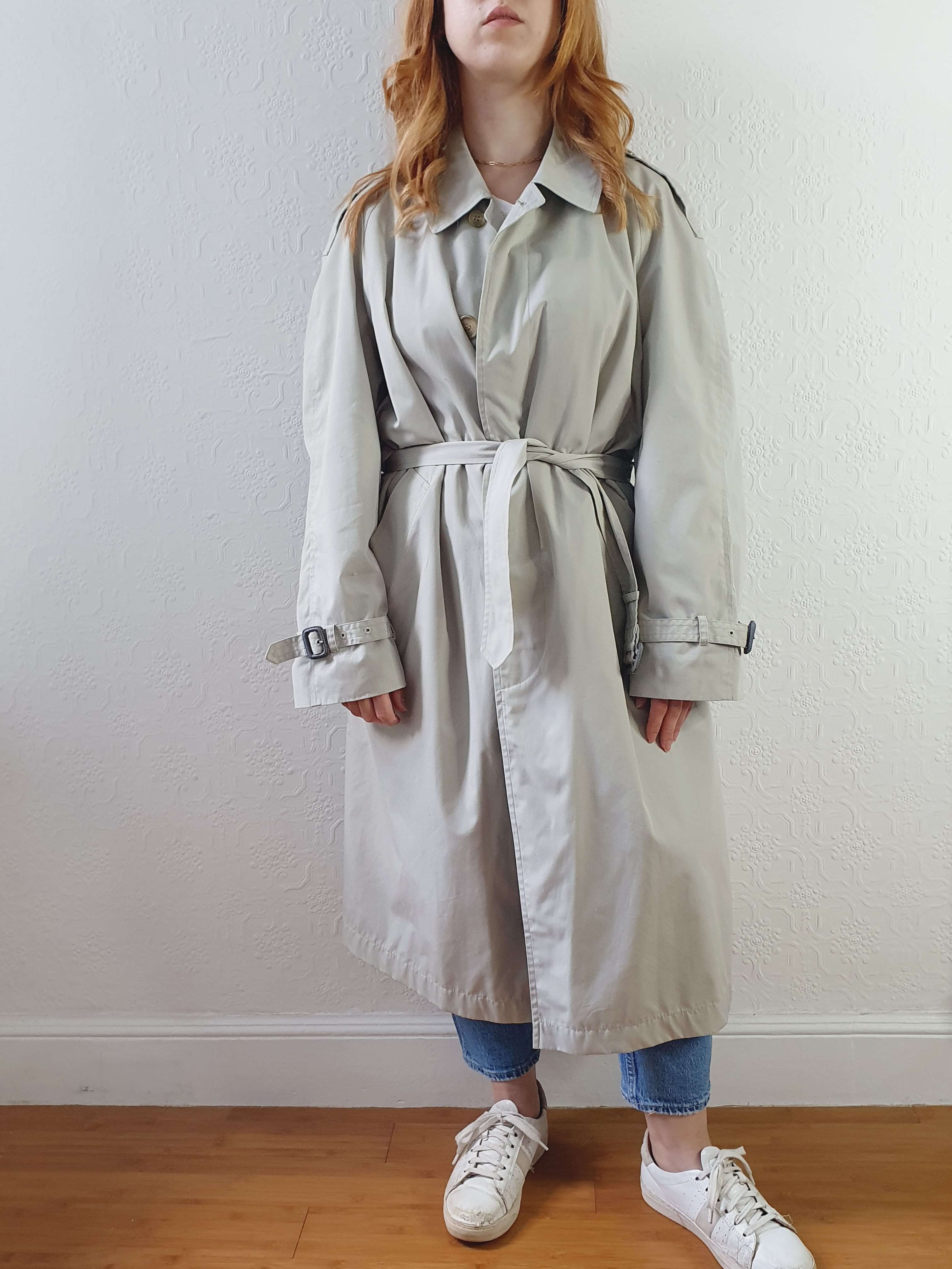 Vintage Grey Beige Single Breasted Trench Coat with Belt - L - Image 7